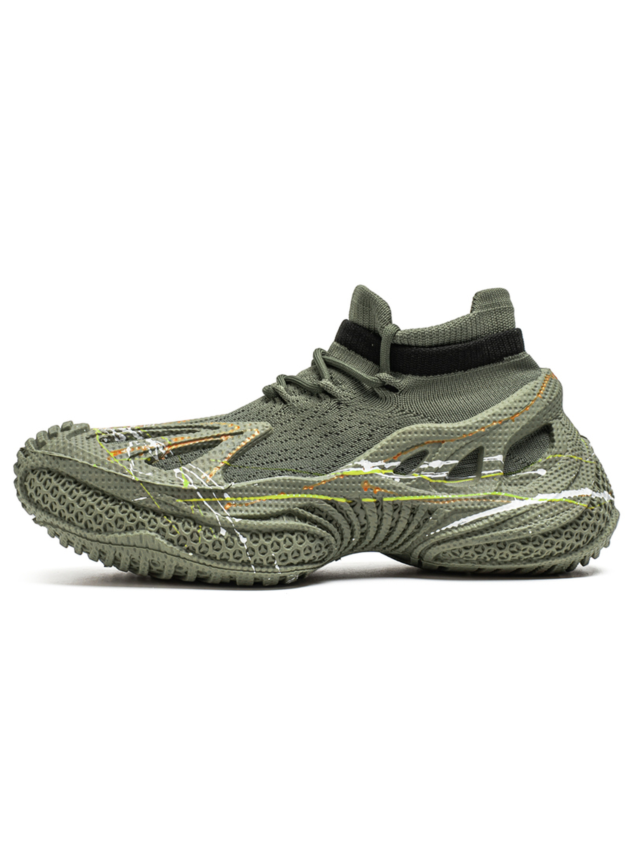 Mens Olive Green Splatter Design Sneakers
