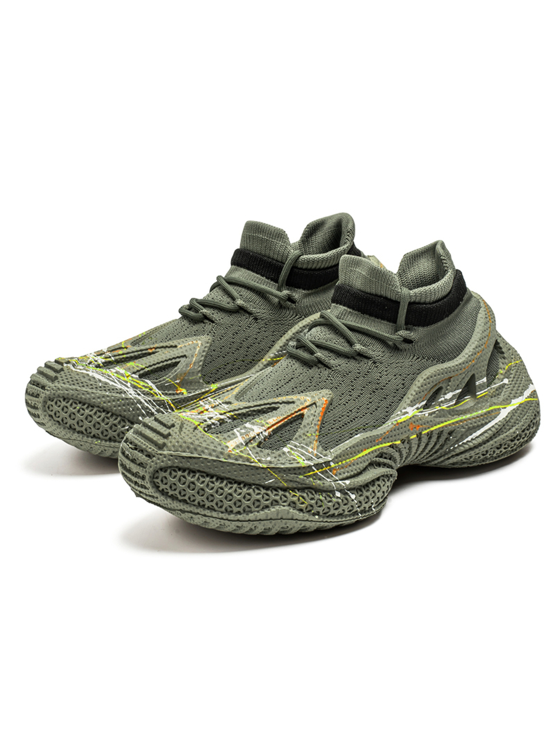 Mens Olive Green Splatter Design Sneakers