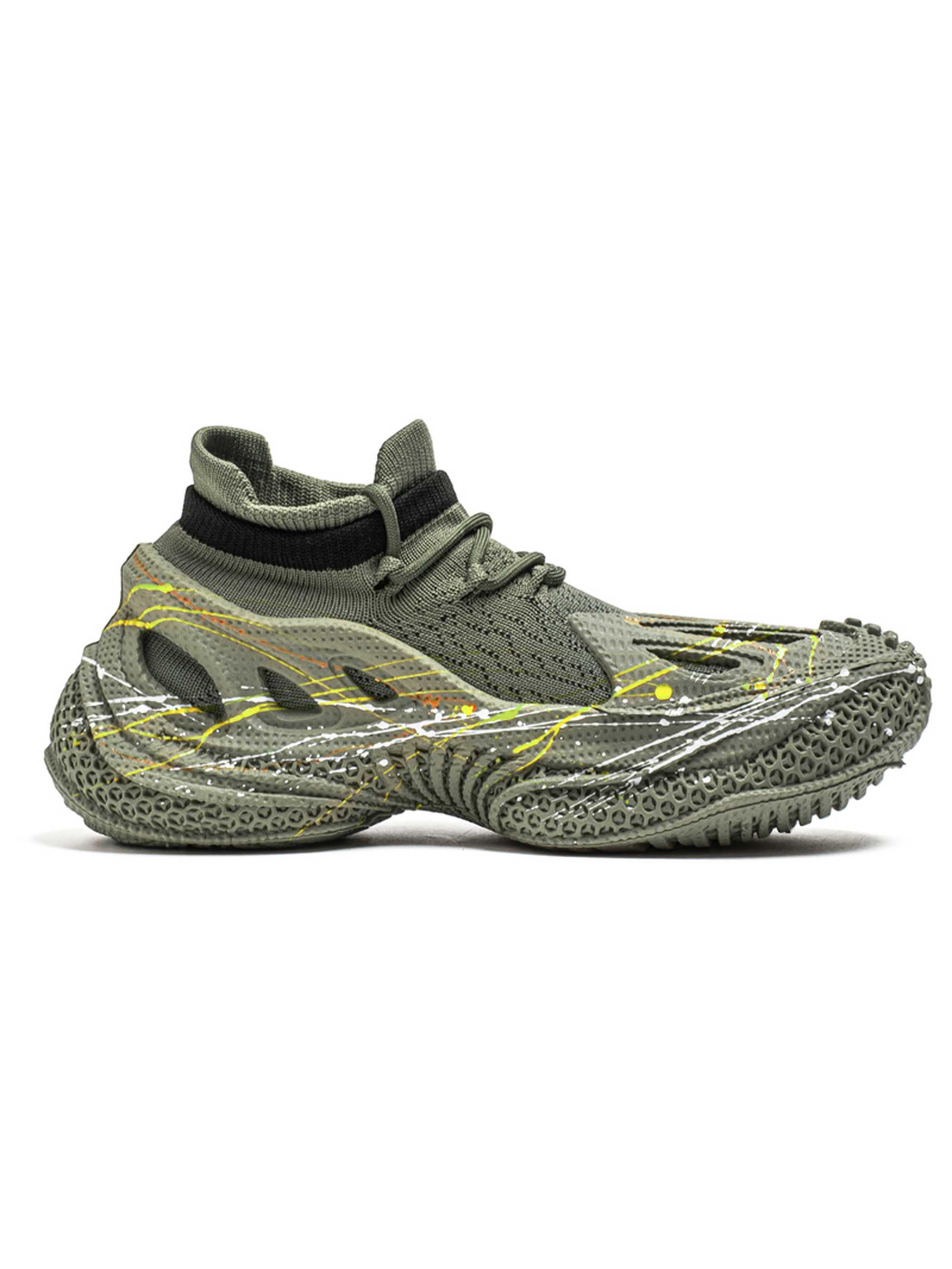 Mens Olive Green Splatter Design Sneakers