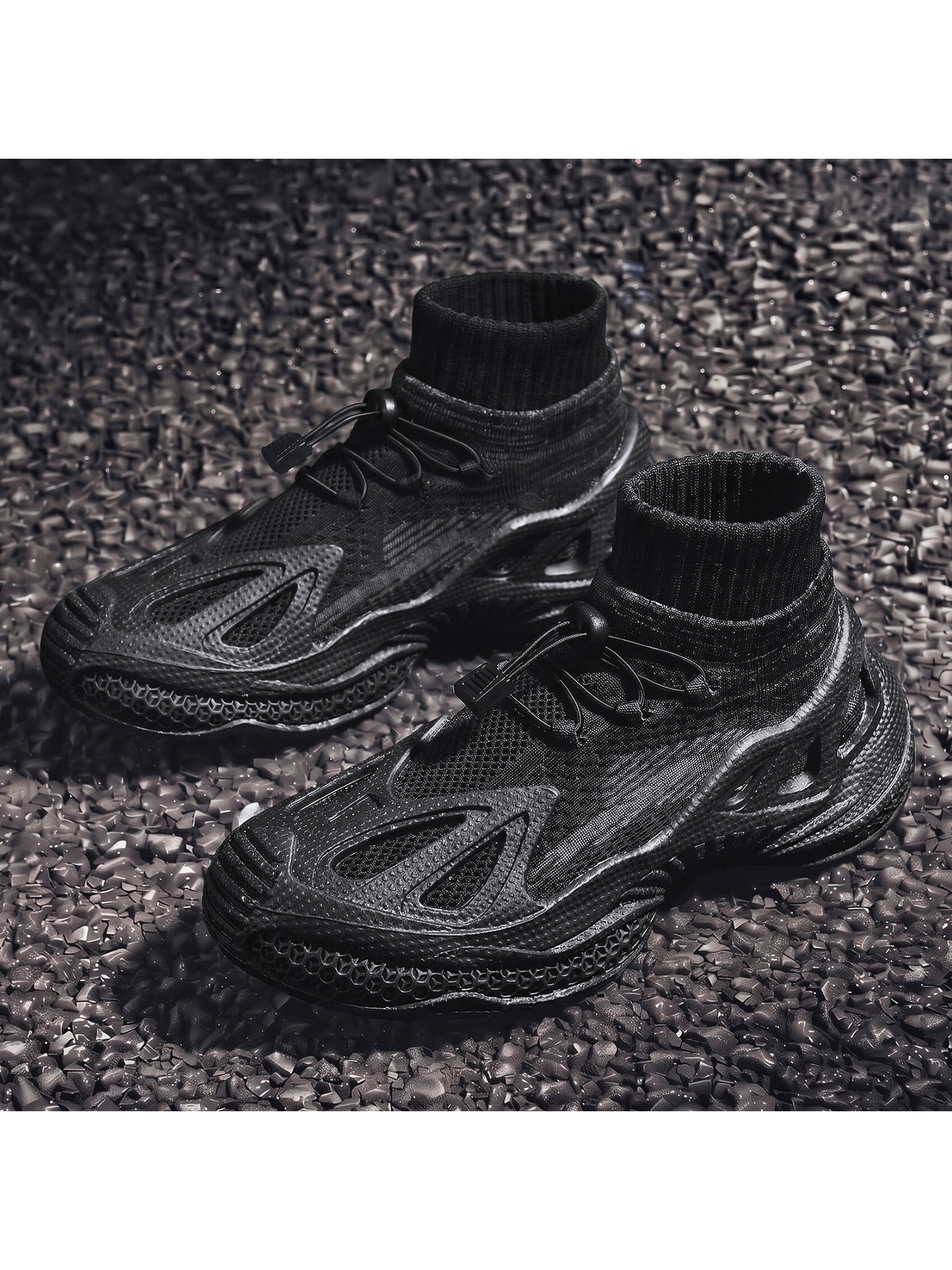 Black Athleisure Knit Sneakers