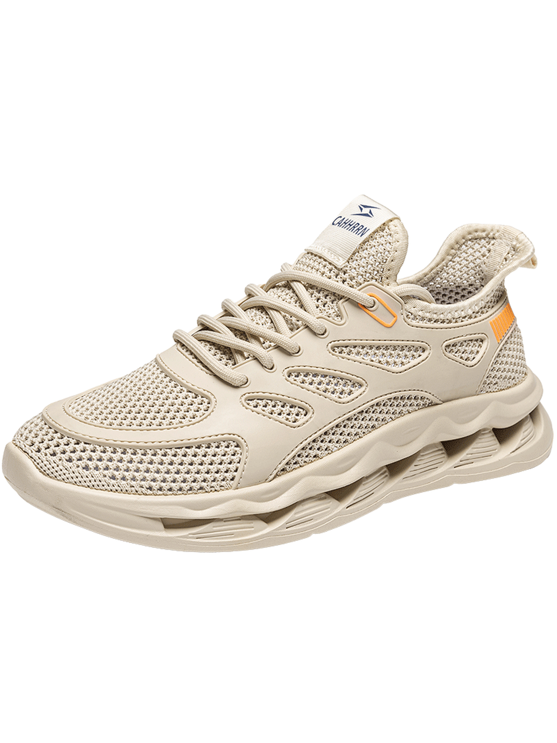 Beige Breathable Mesh Lace Up Sneakers