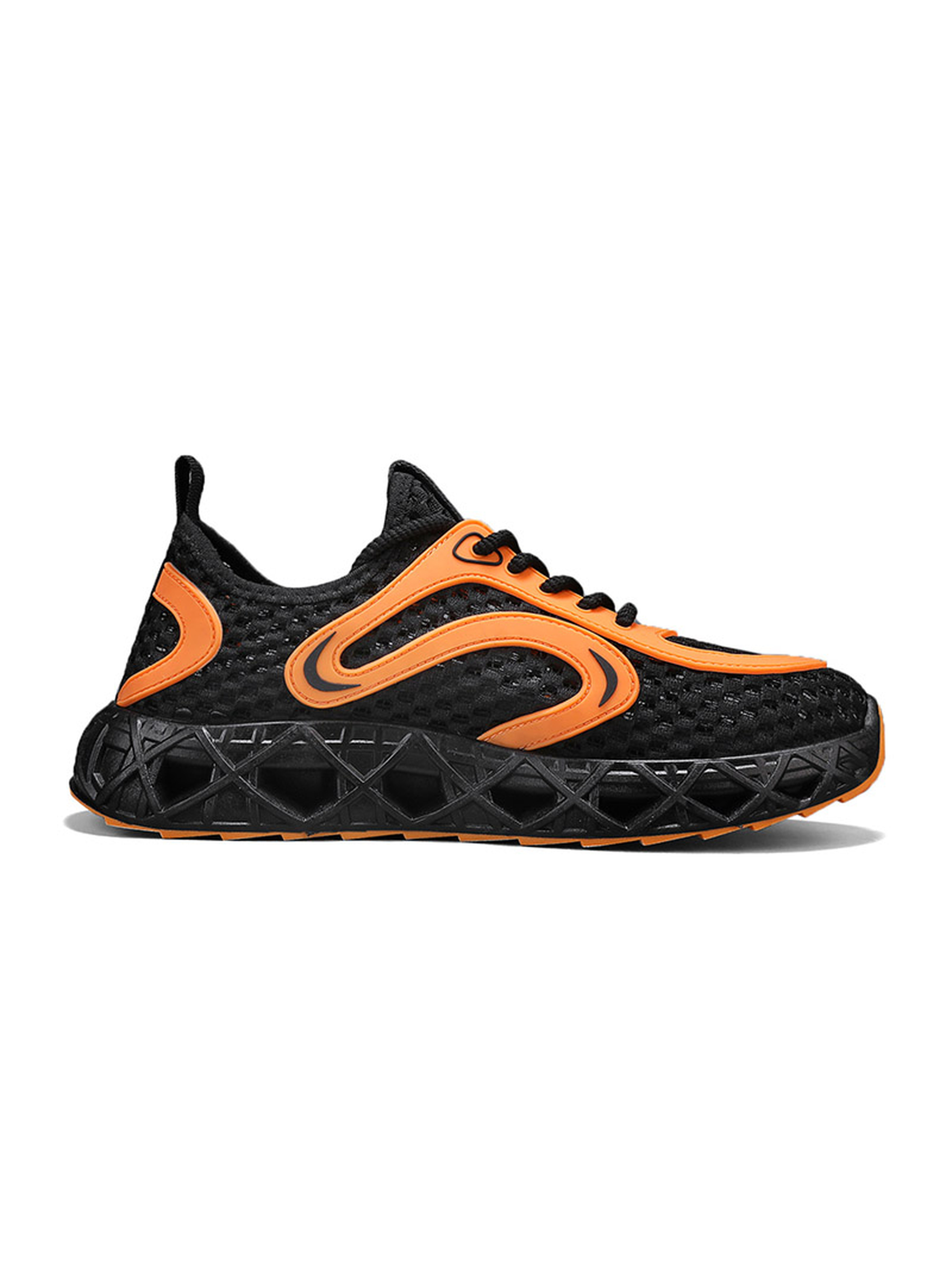 Mens Orange and Black Lightweight Mesh Sporty Sneakers