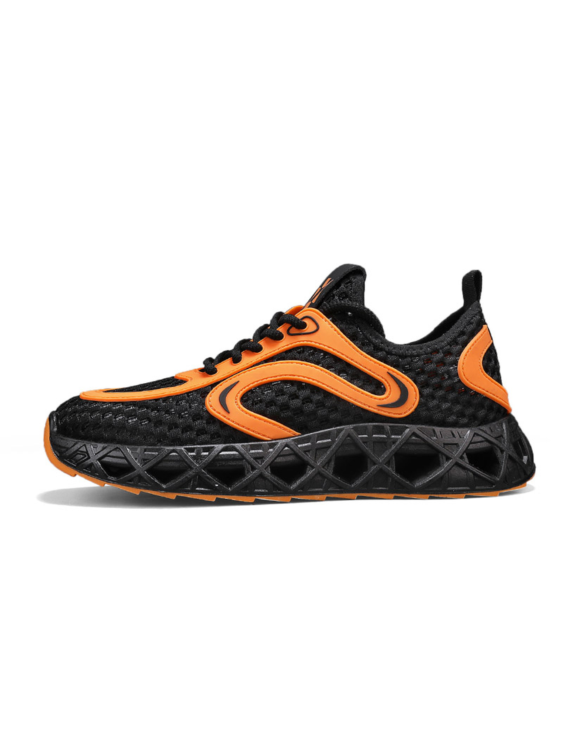 Mens Orange and Black Lightweight Mesh Sporty Sneakers