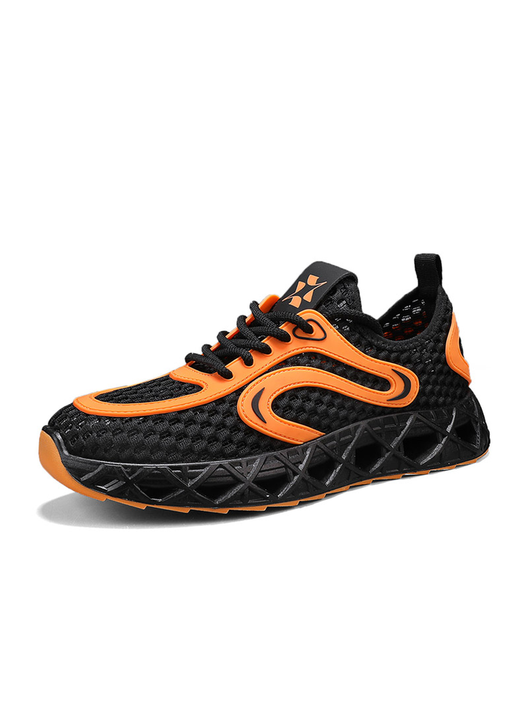 Mens Orange and Black Lightweight Mesh Sporty Sneakers