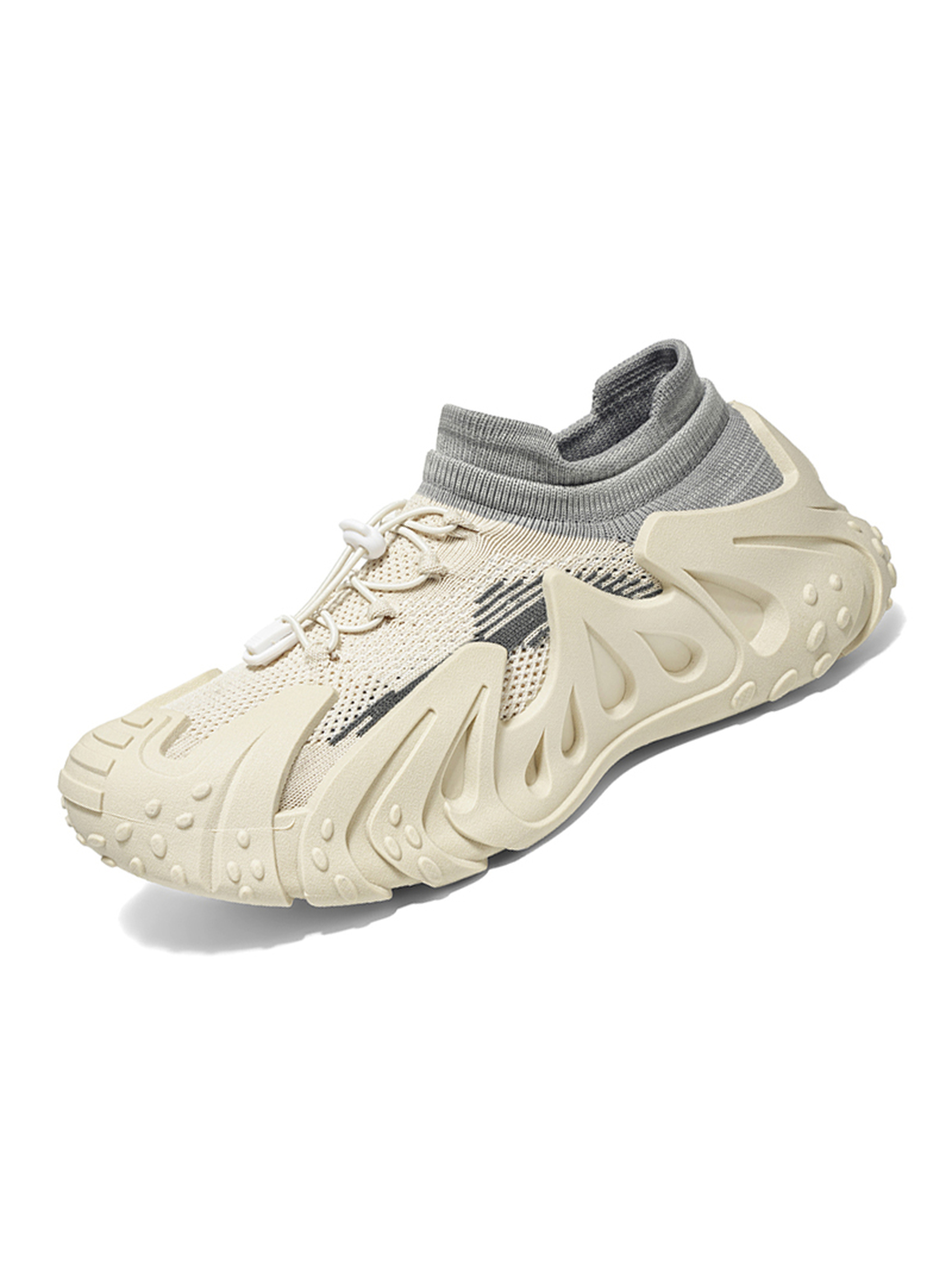 Beige Knit Sports Sneakers