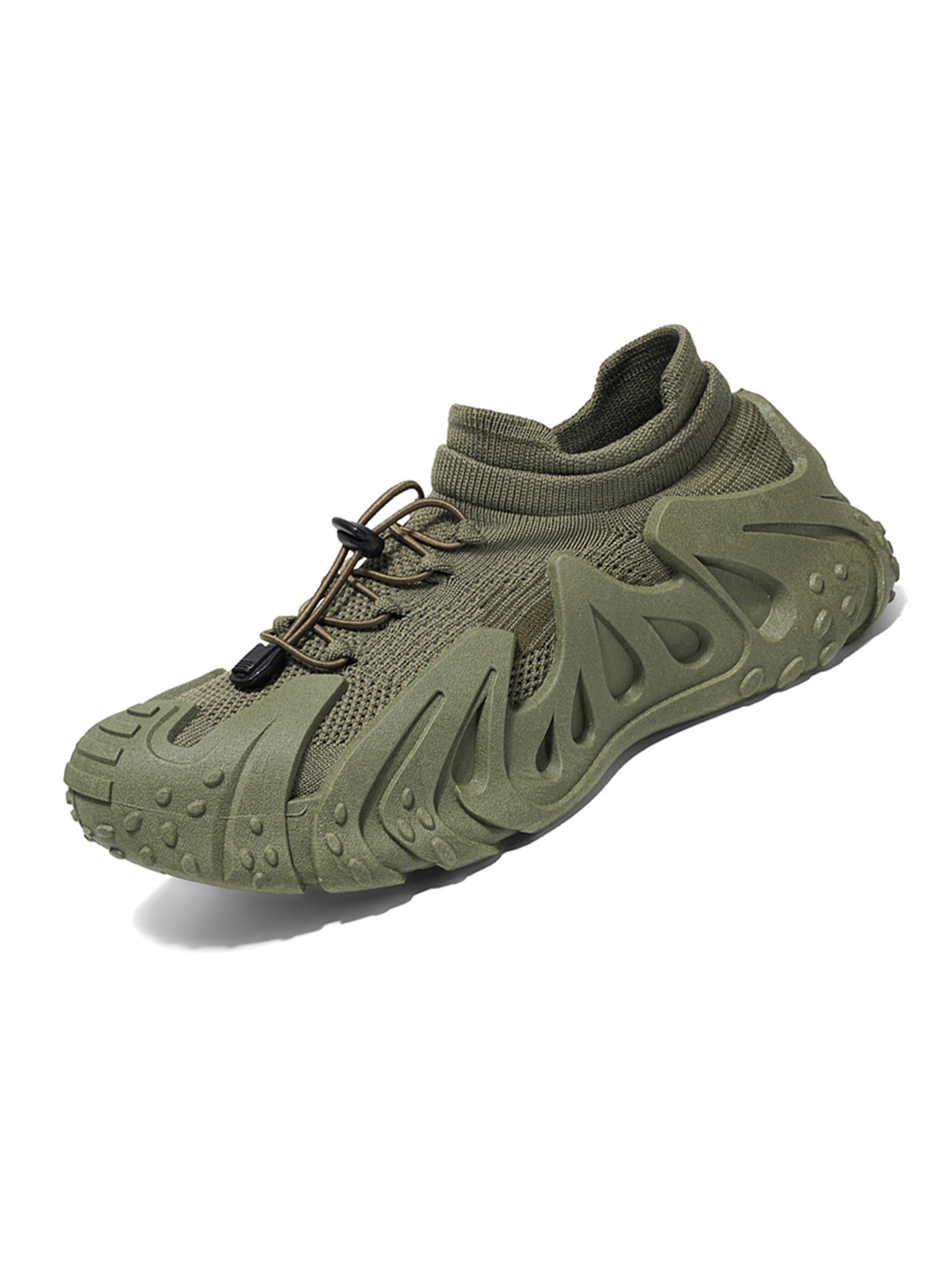 Mens Olive Green Knit Sneakers with Adjustable Lace