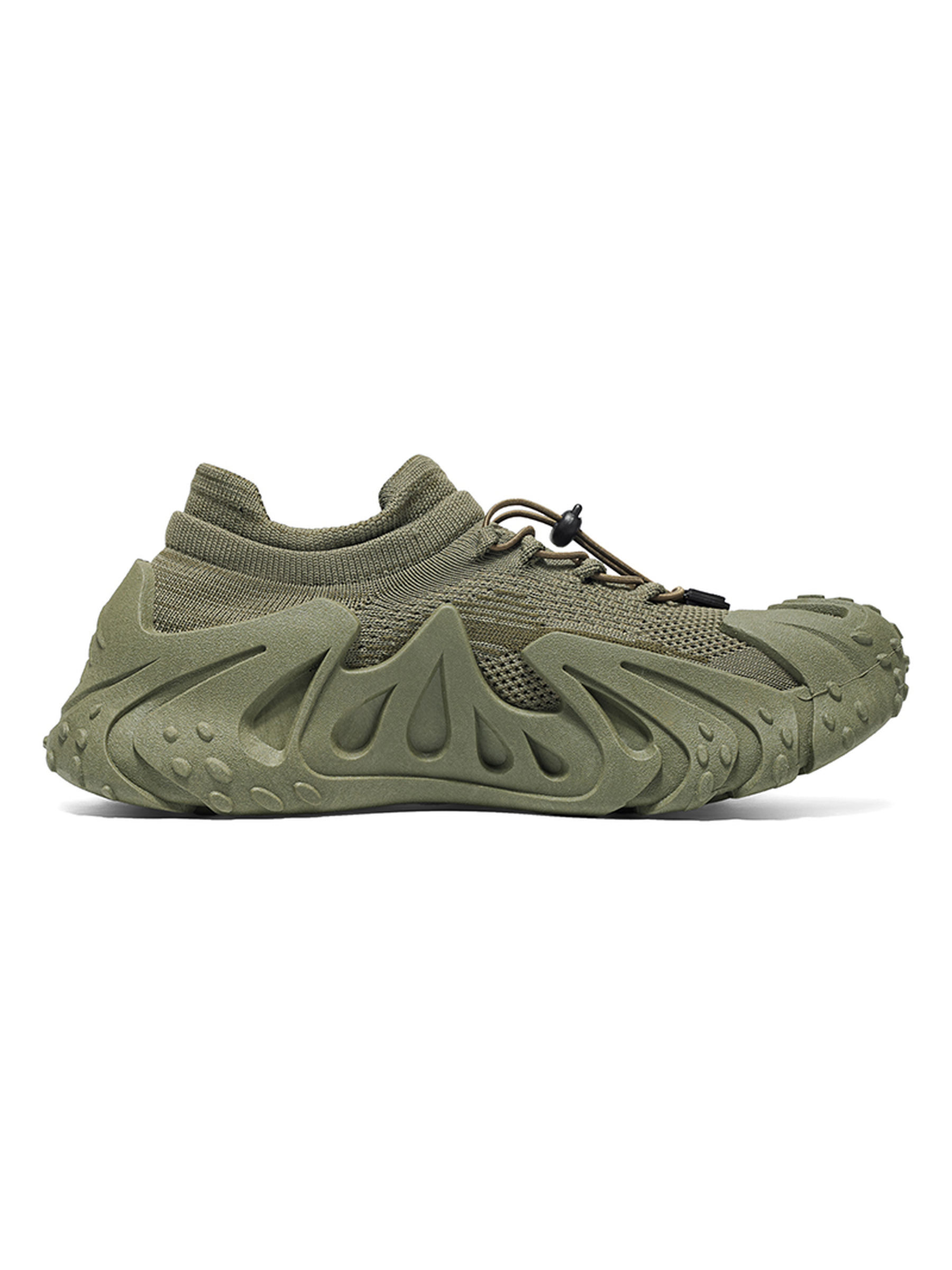 Mens Olive Green Knit Sneakers with Adjustable Lace