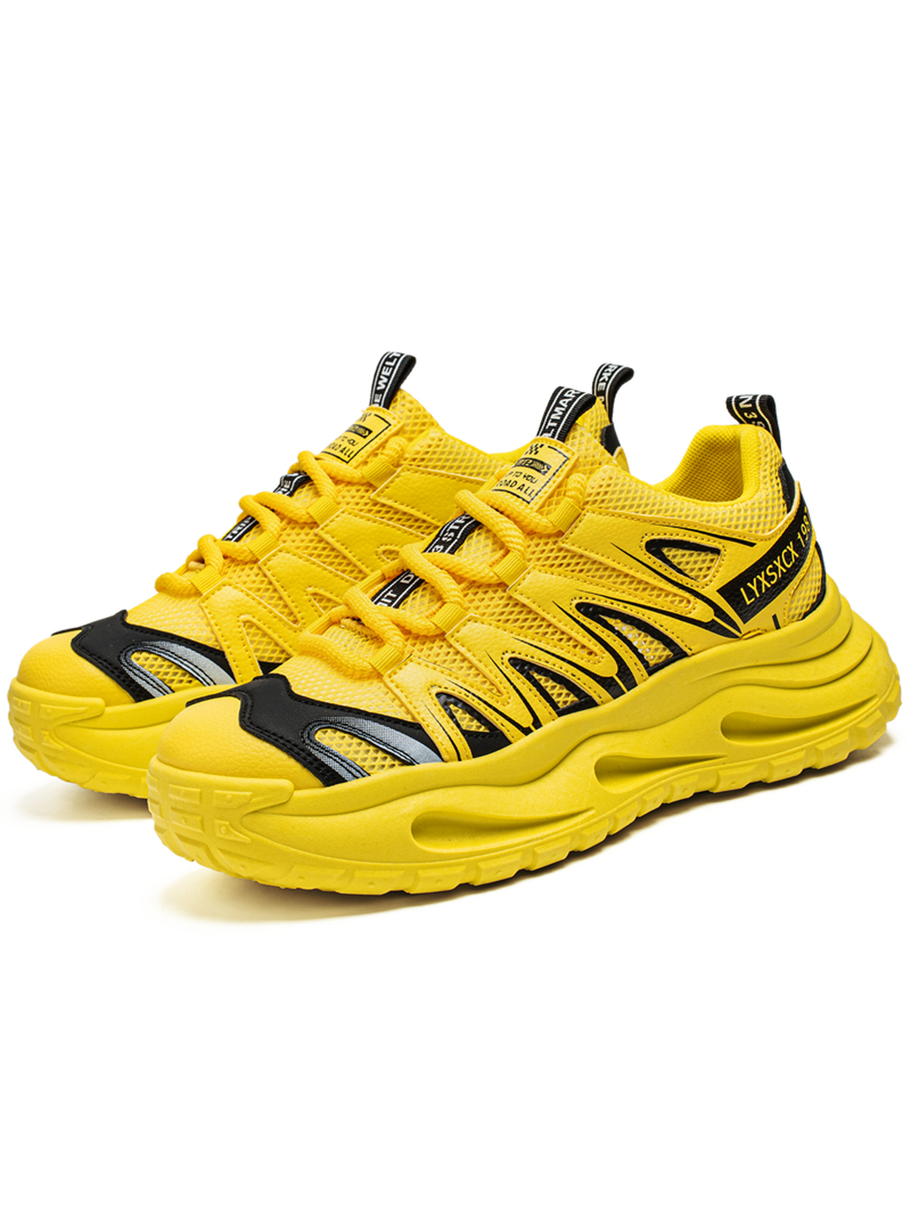 Mens Yellow Mesh Upper Sneakers
