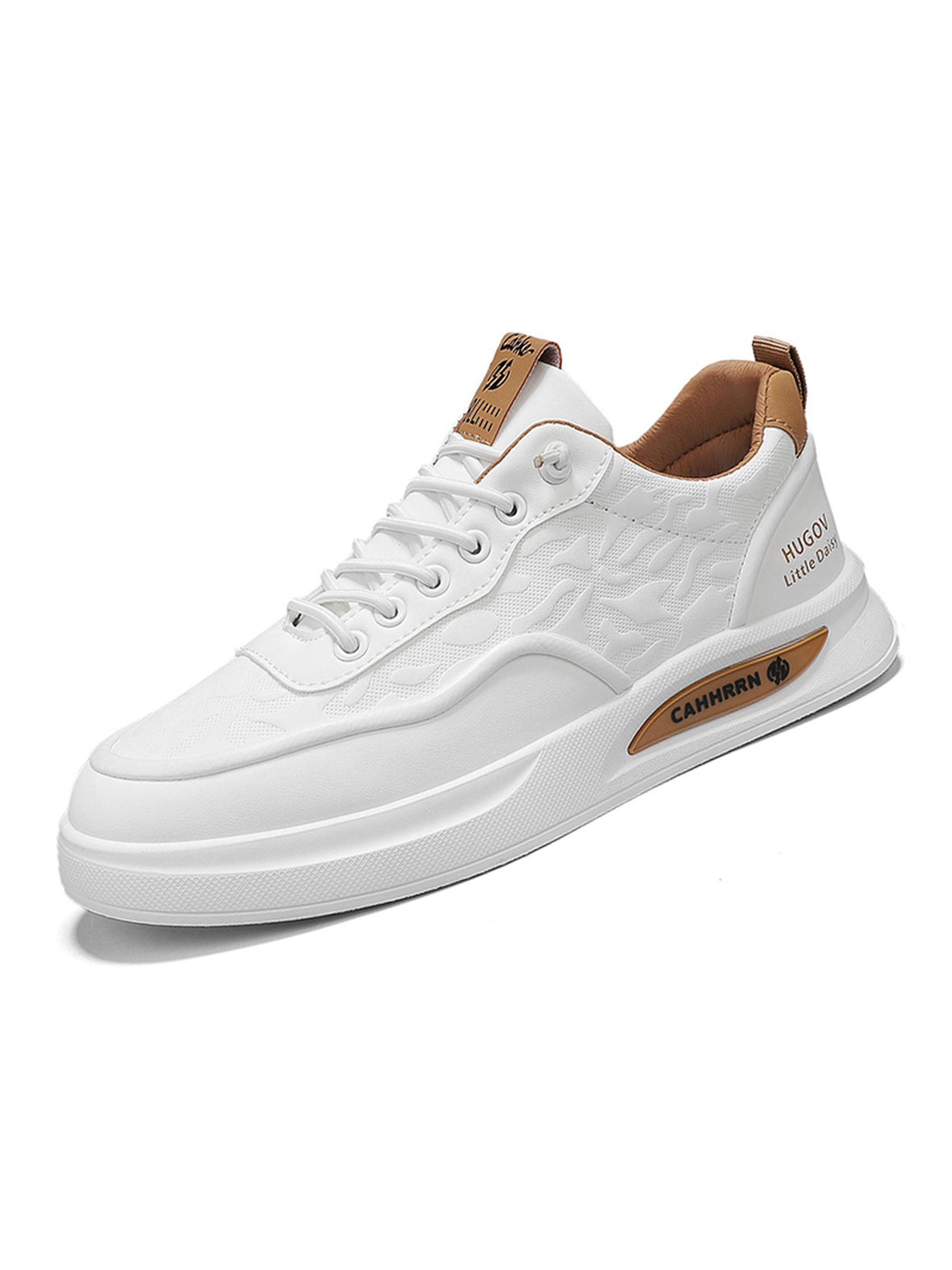 Mens White Textured Casual Sneakers