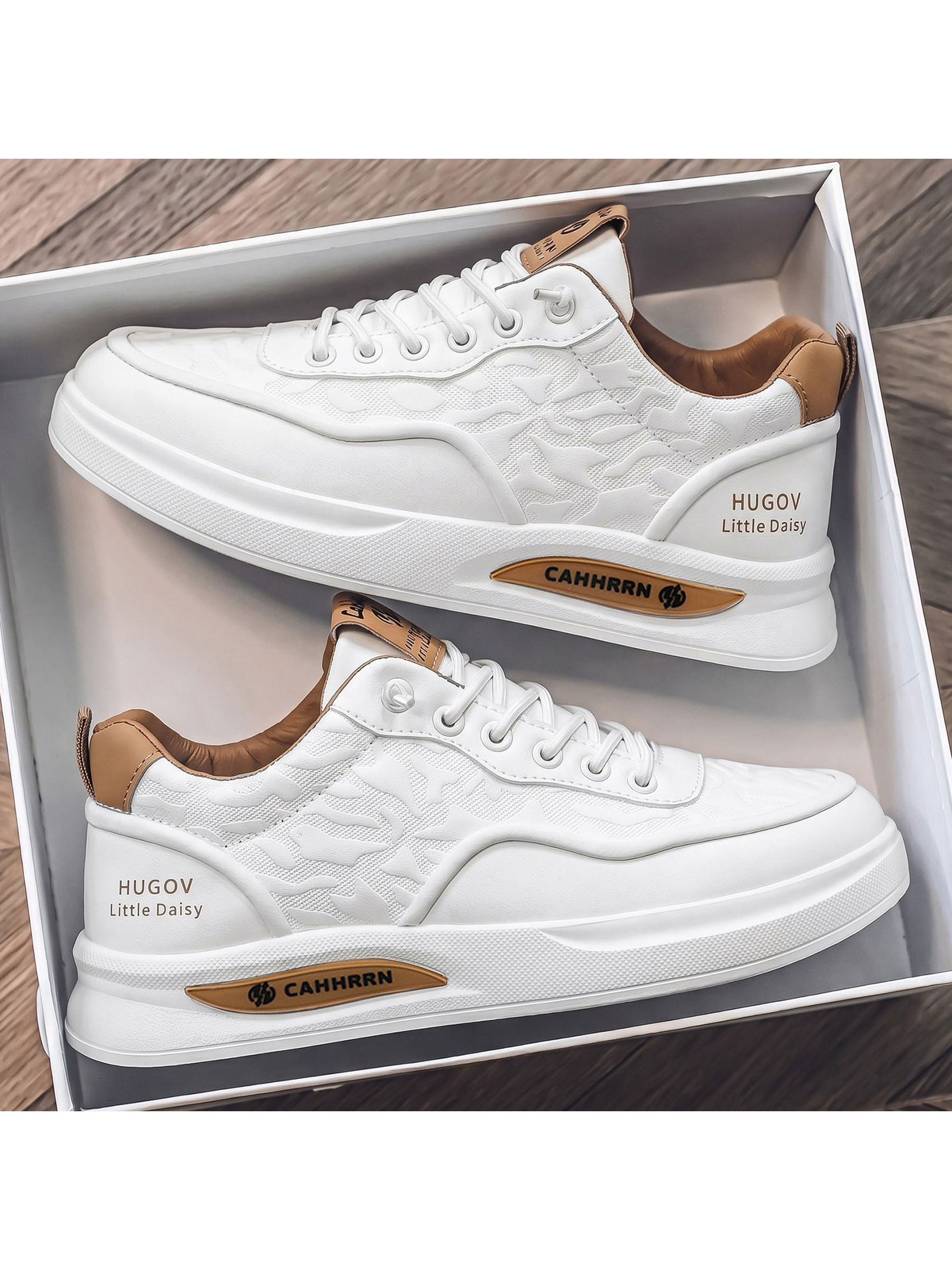 Mens White Textured Casual Sneakers