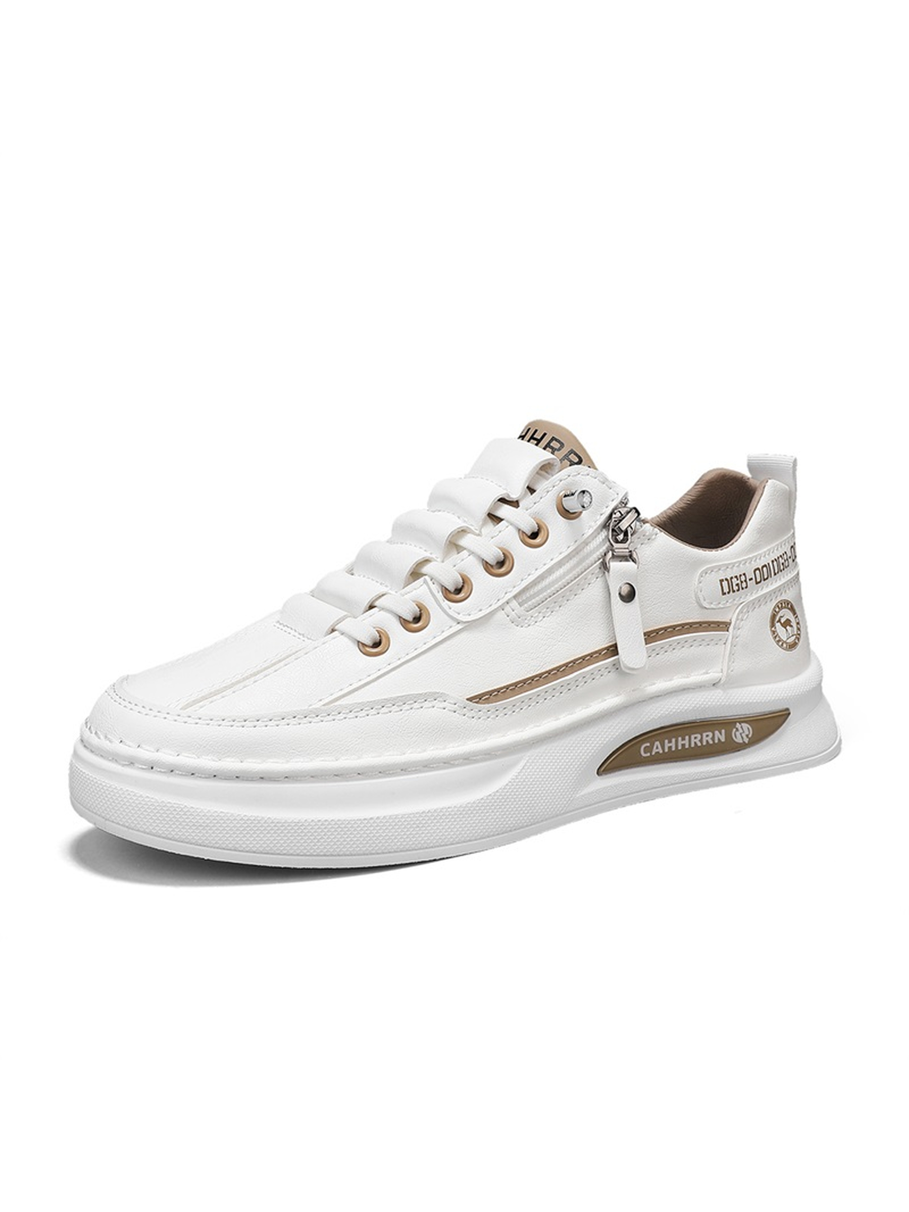 Mens White Lace Design Sneakers with Side Zip Detail