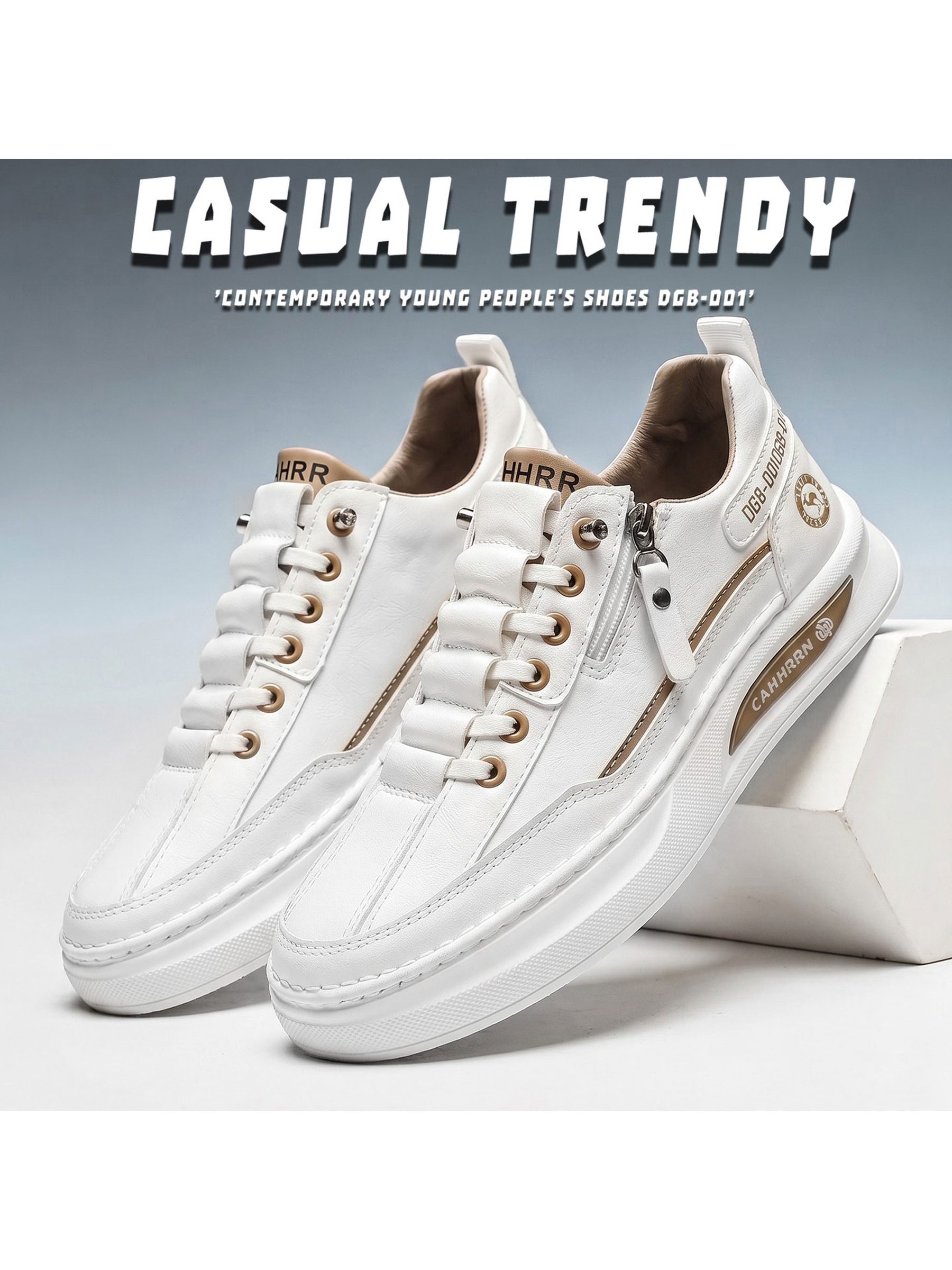 Mens White Lace Design Sneakers with Side Zip Detail