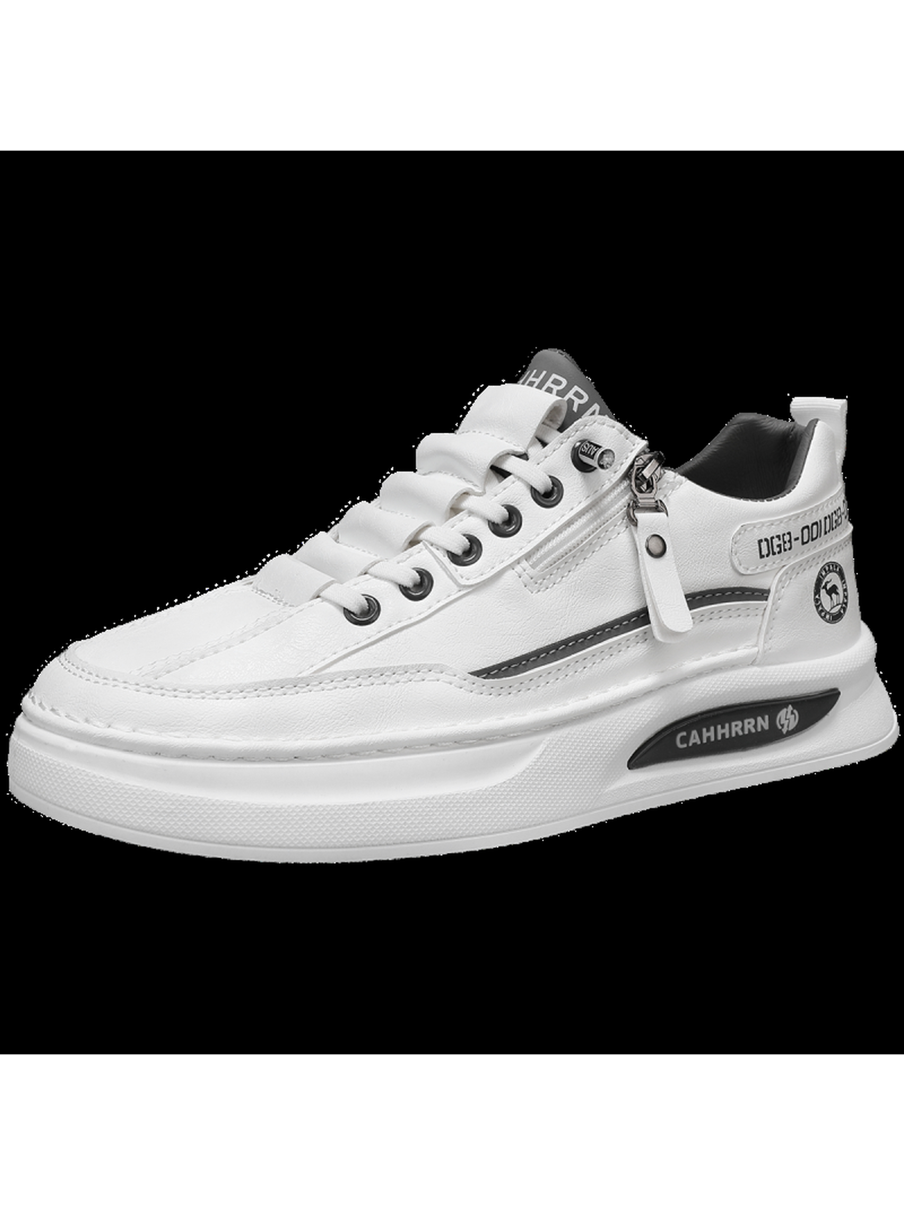 Mens White Lace Design Sneakers with Side Zip Detail