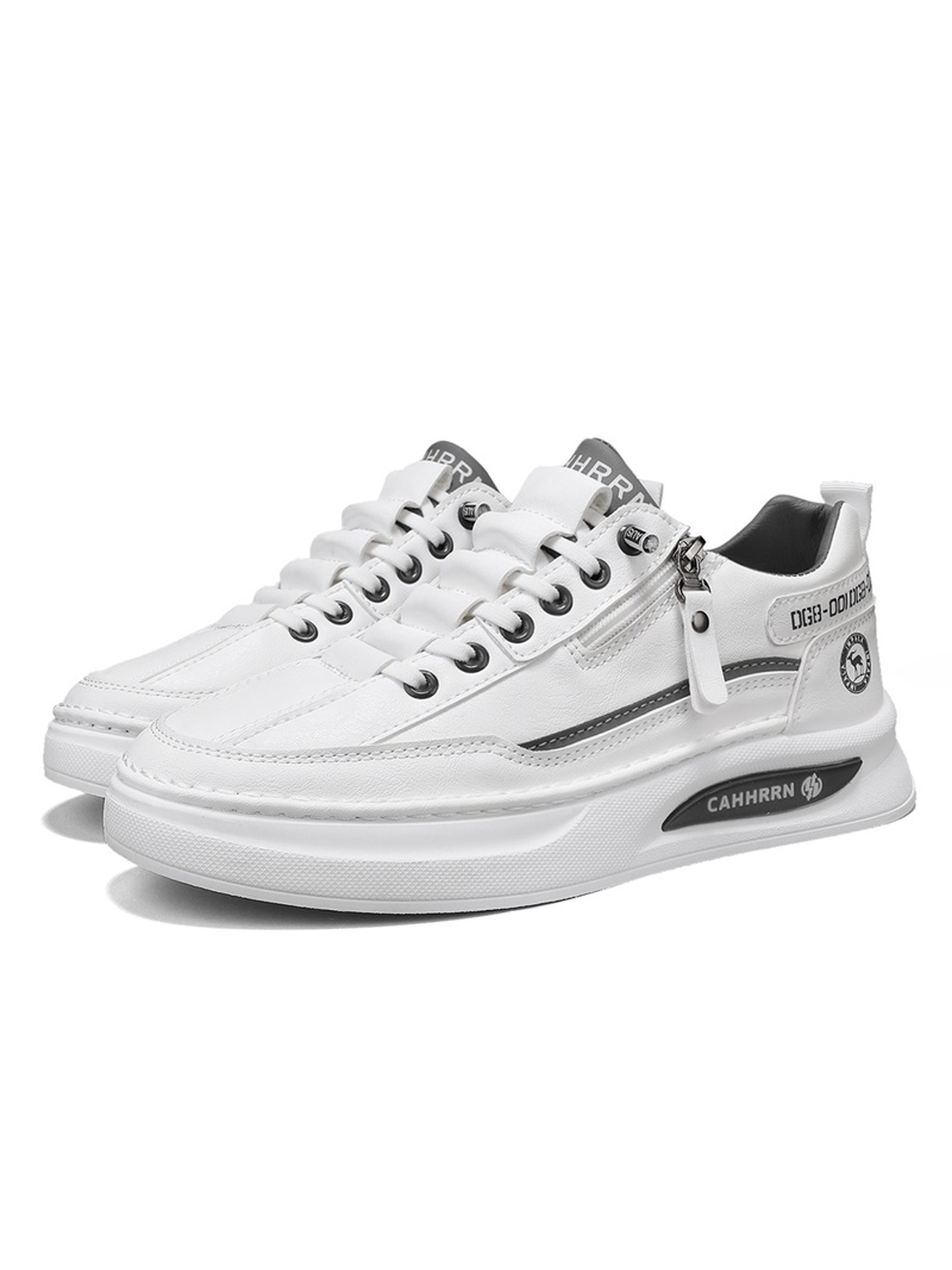 Mens White Lace Design Sneakers with Side Zip Detail