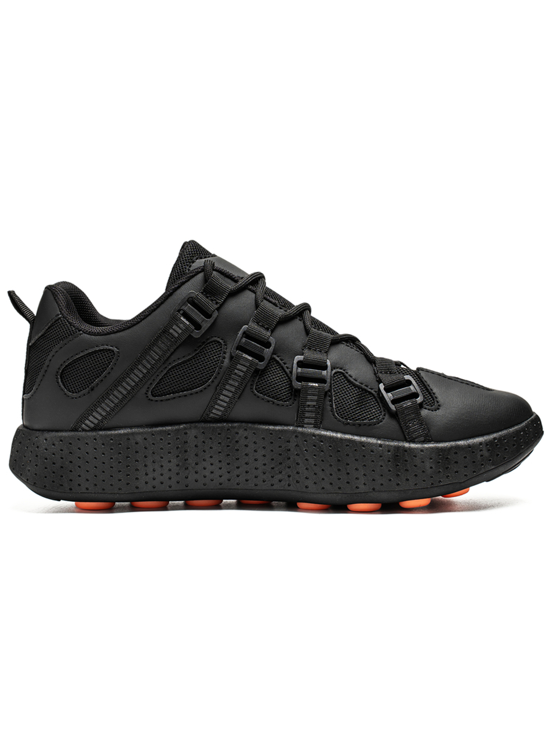 Black Textured Sneakers with Orange Accents