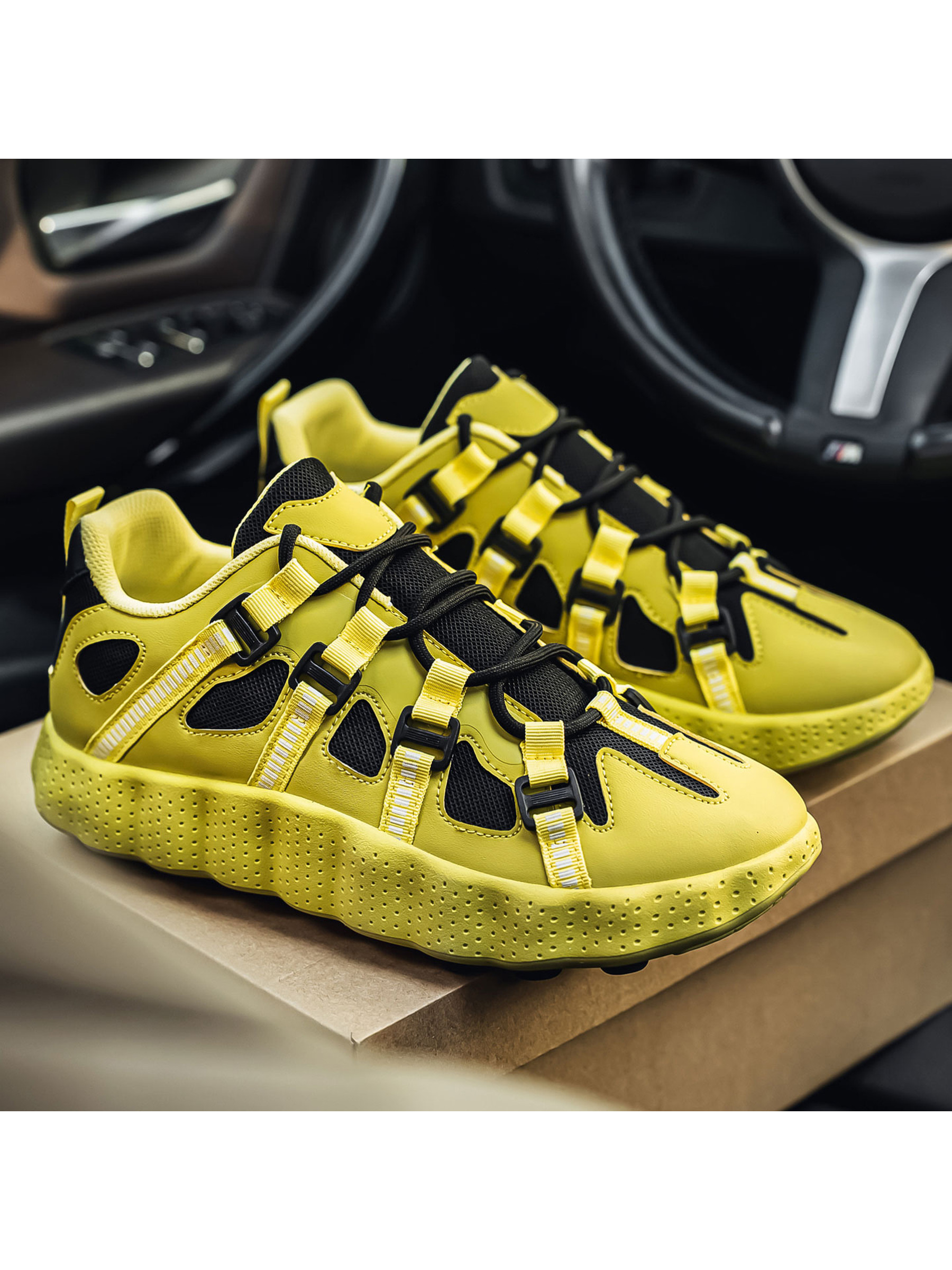 Mens Yellow Textured Sneakers