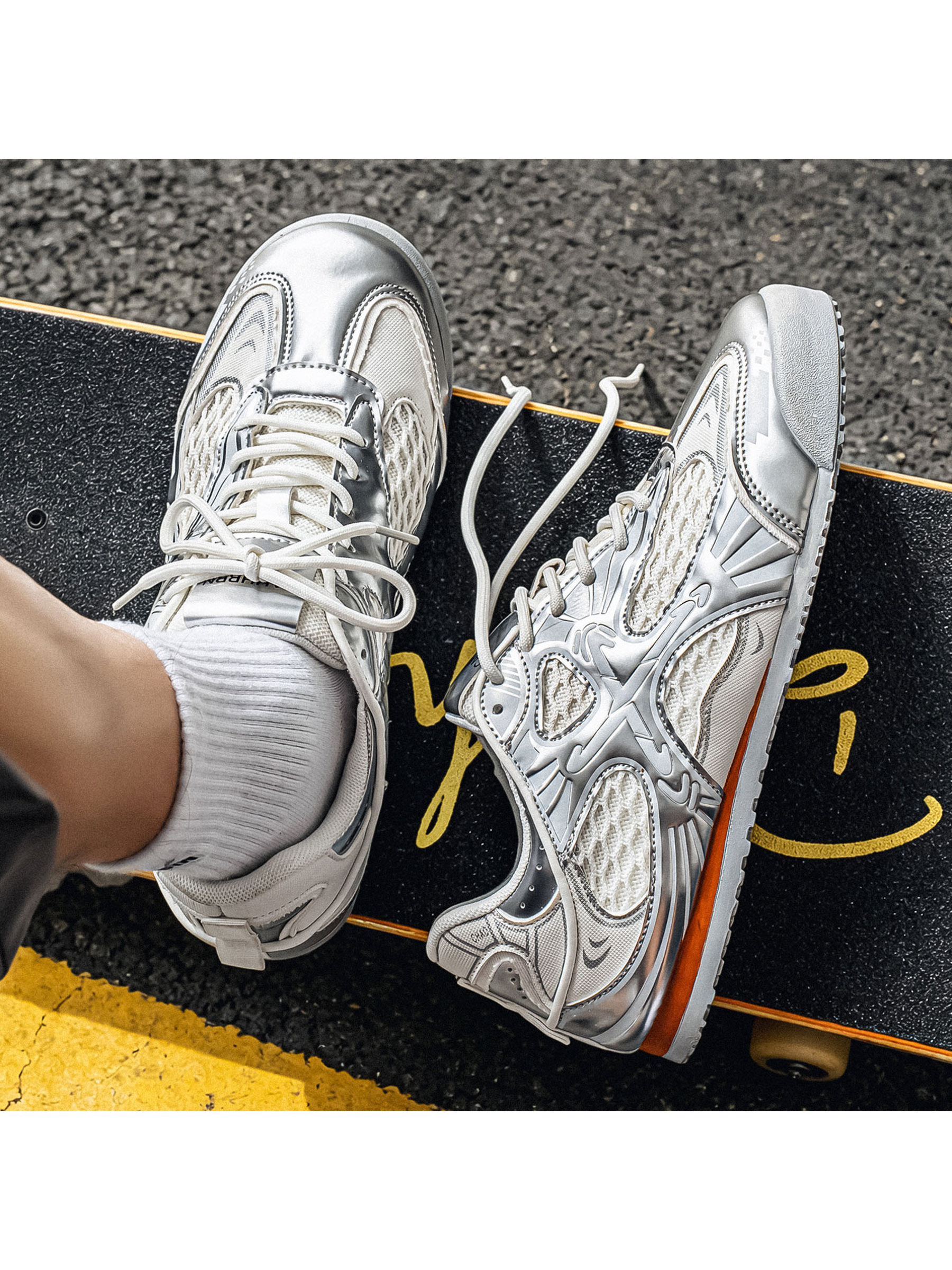 Mens Silver Mesh Sporty Sneakers