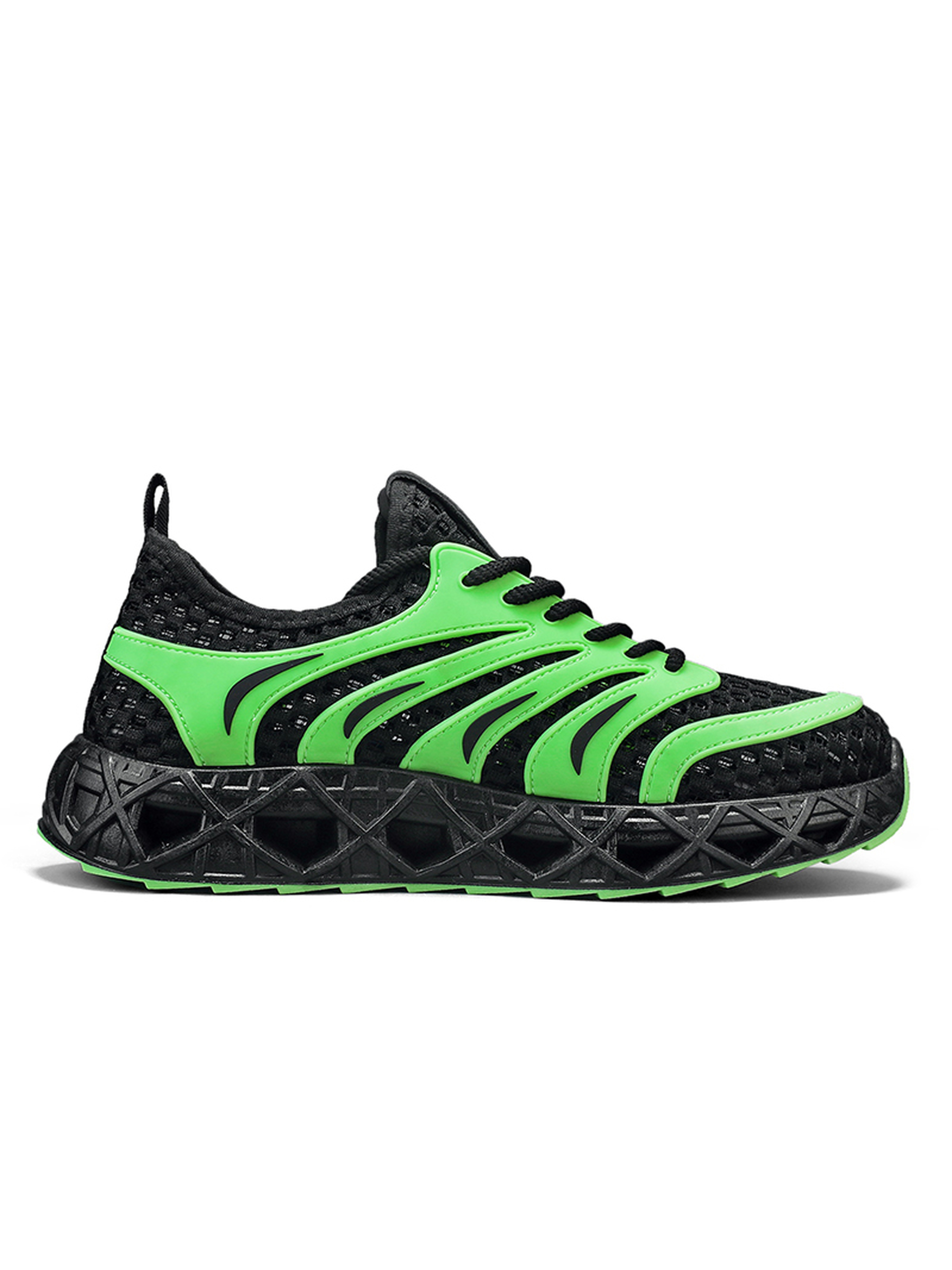 Mens Dynamic Green and Black Mesh Sporty Sneakers