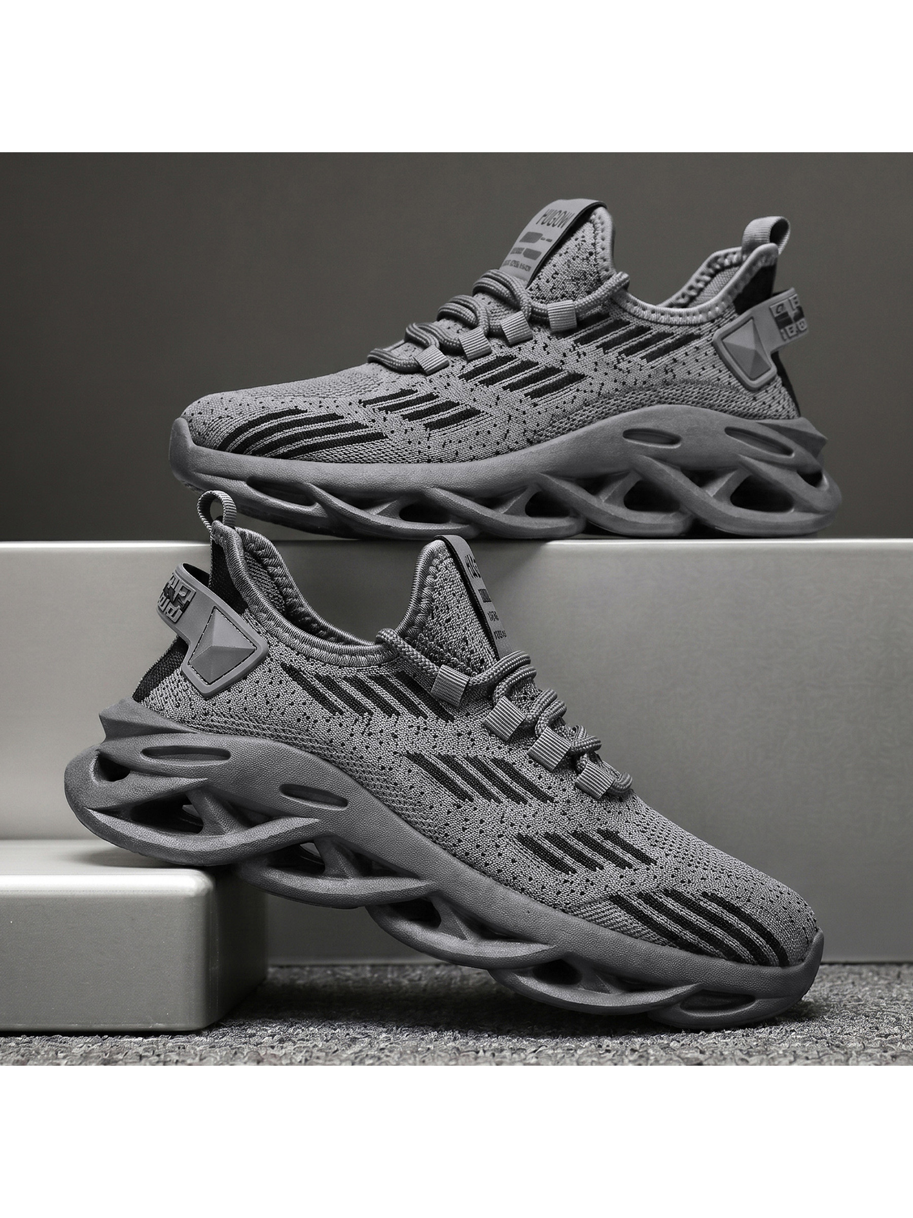 Mens Grey Knit Sporty Sneakers