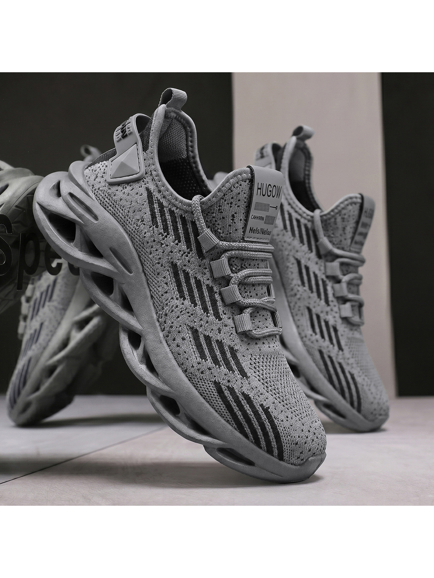 Mens Grey Knit Sporty Sneakers
