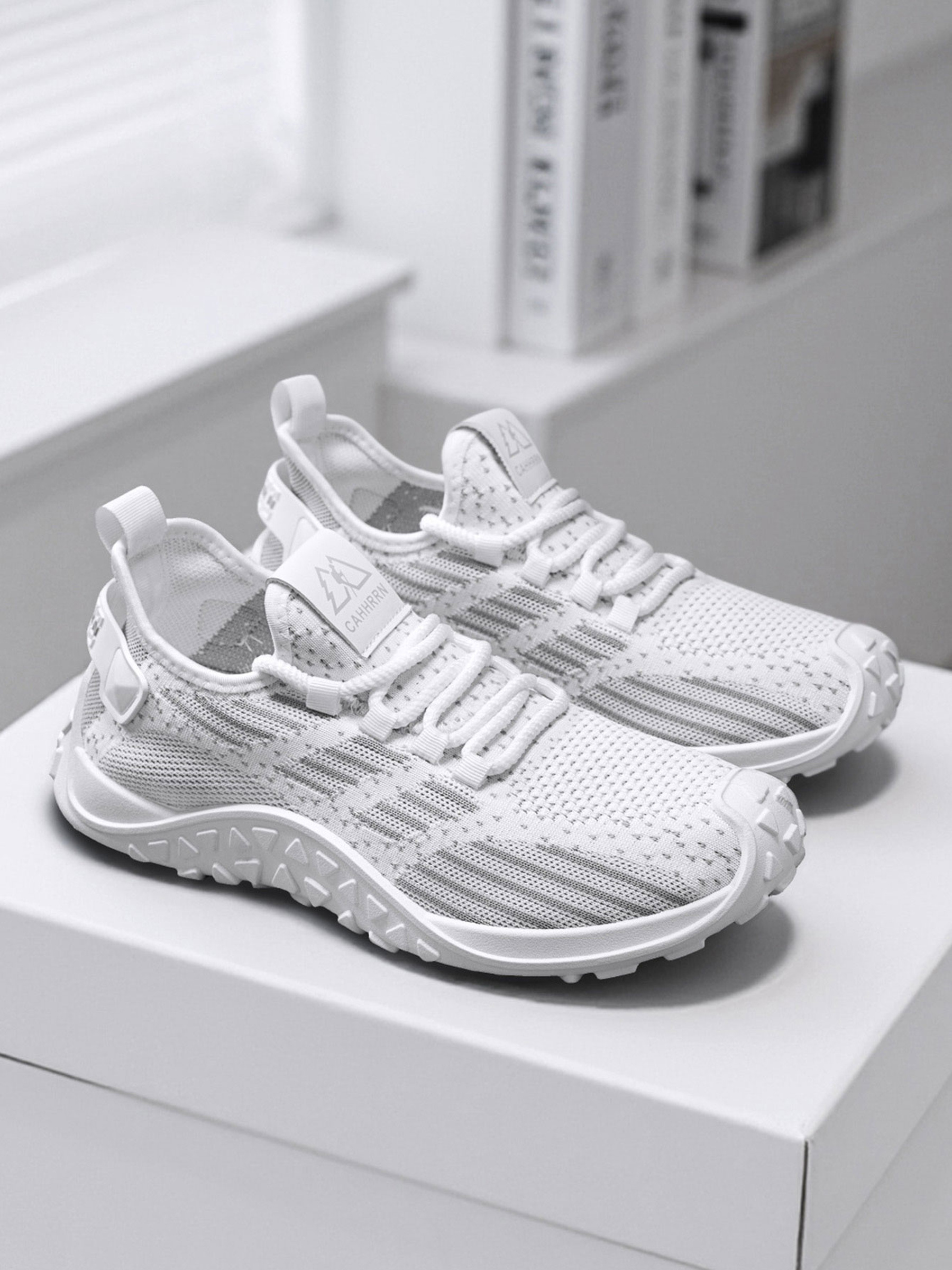 Mens White Knit Sporty Sneakers