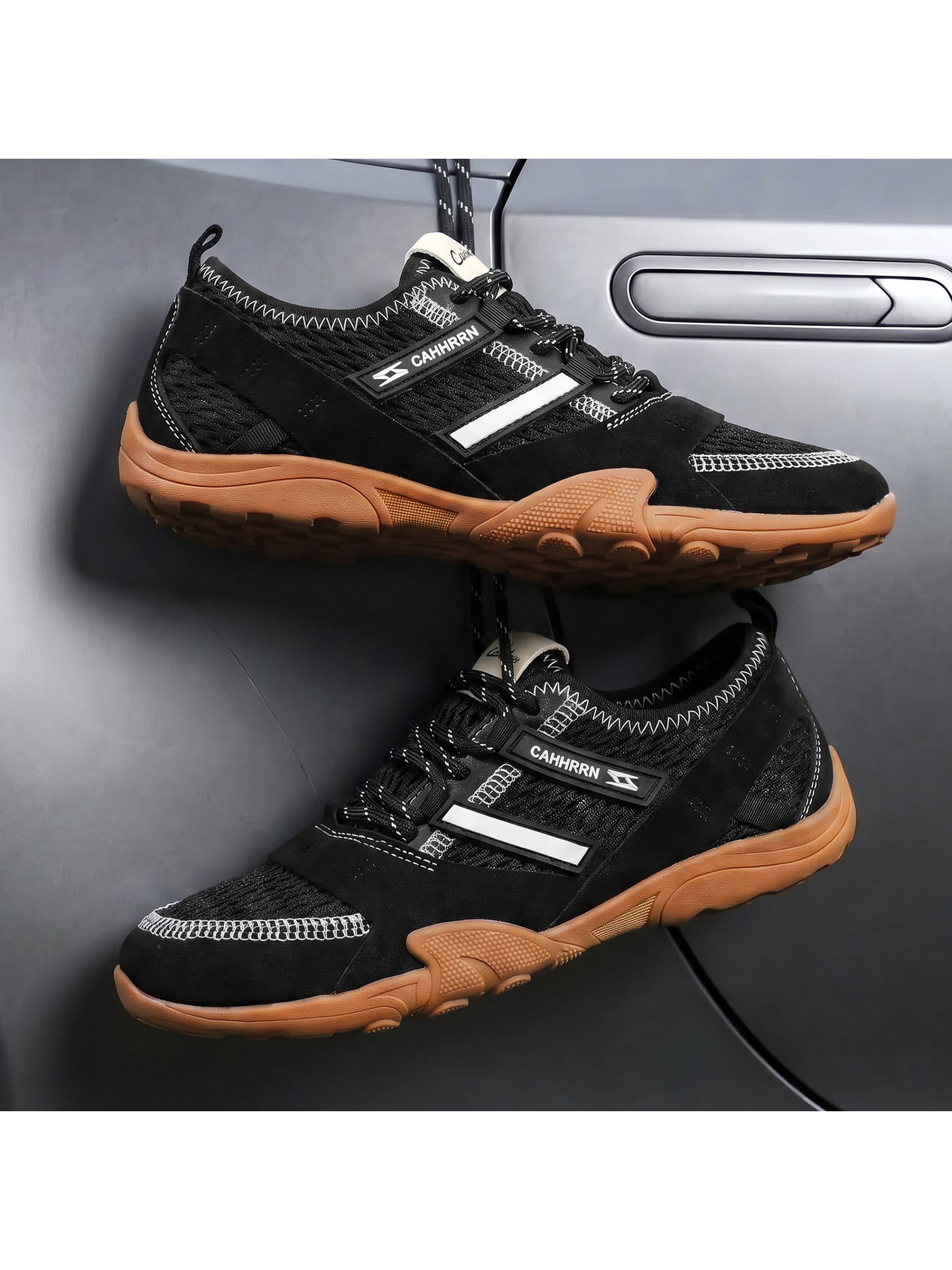 Black Lace Up Sneakers with Gum Sole