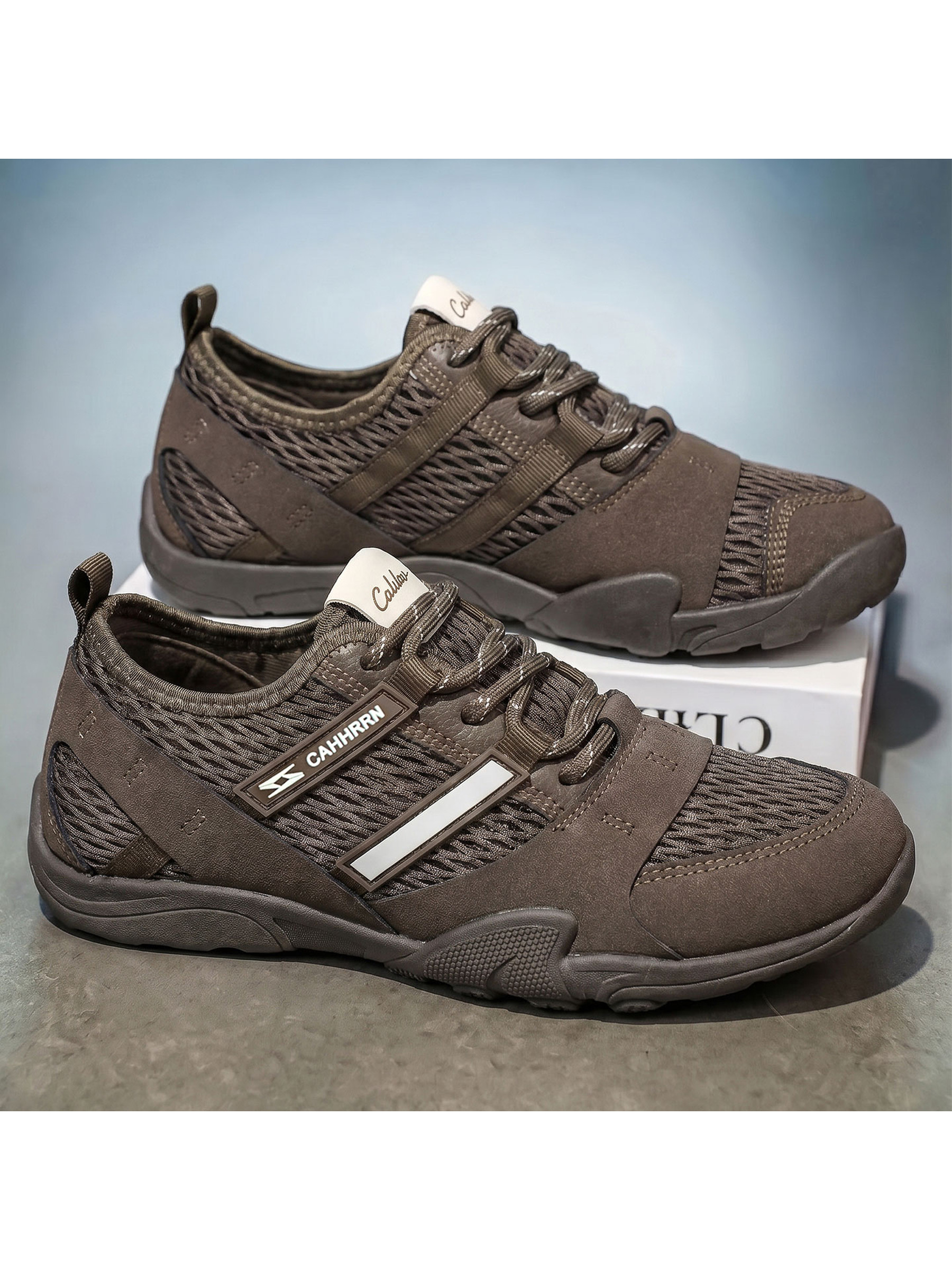 Mens Brown Textured Lace Up Sneakers