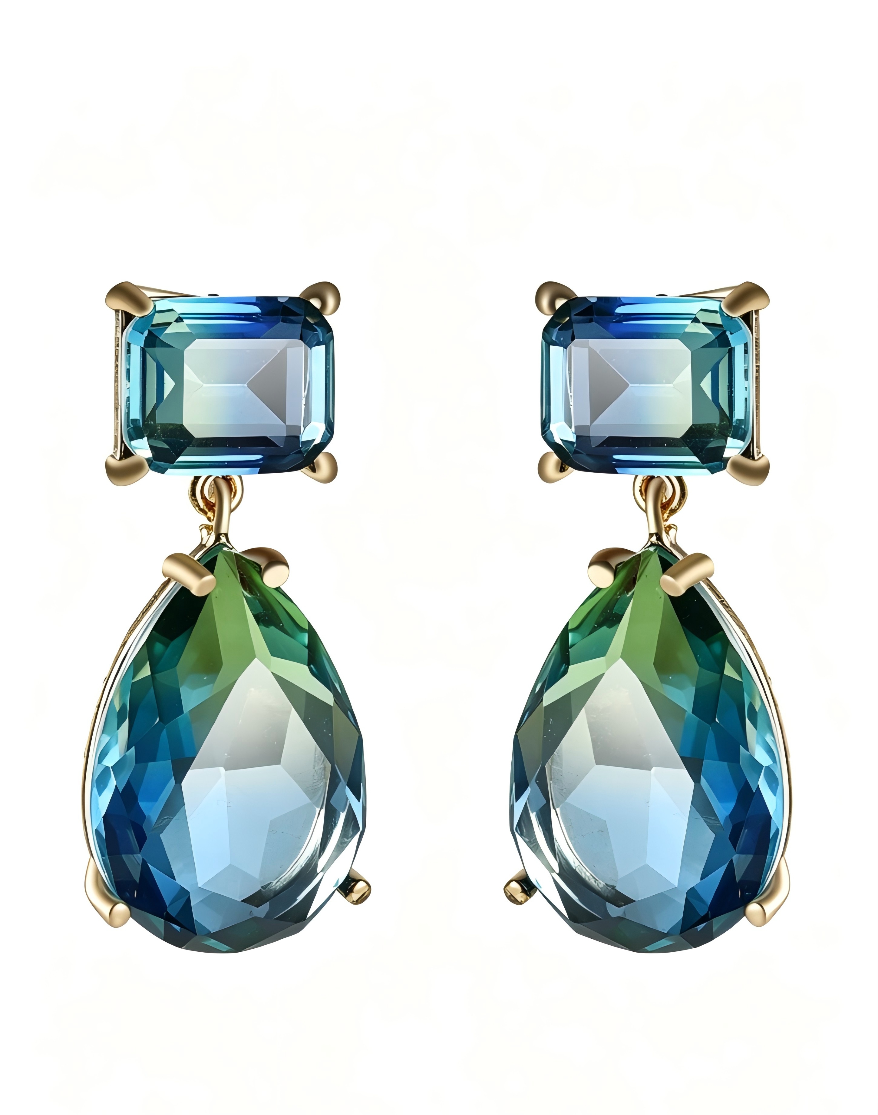 Ocean Blue Gradient Rhinestone Pendant Necklace and Earrings Set