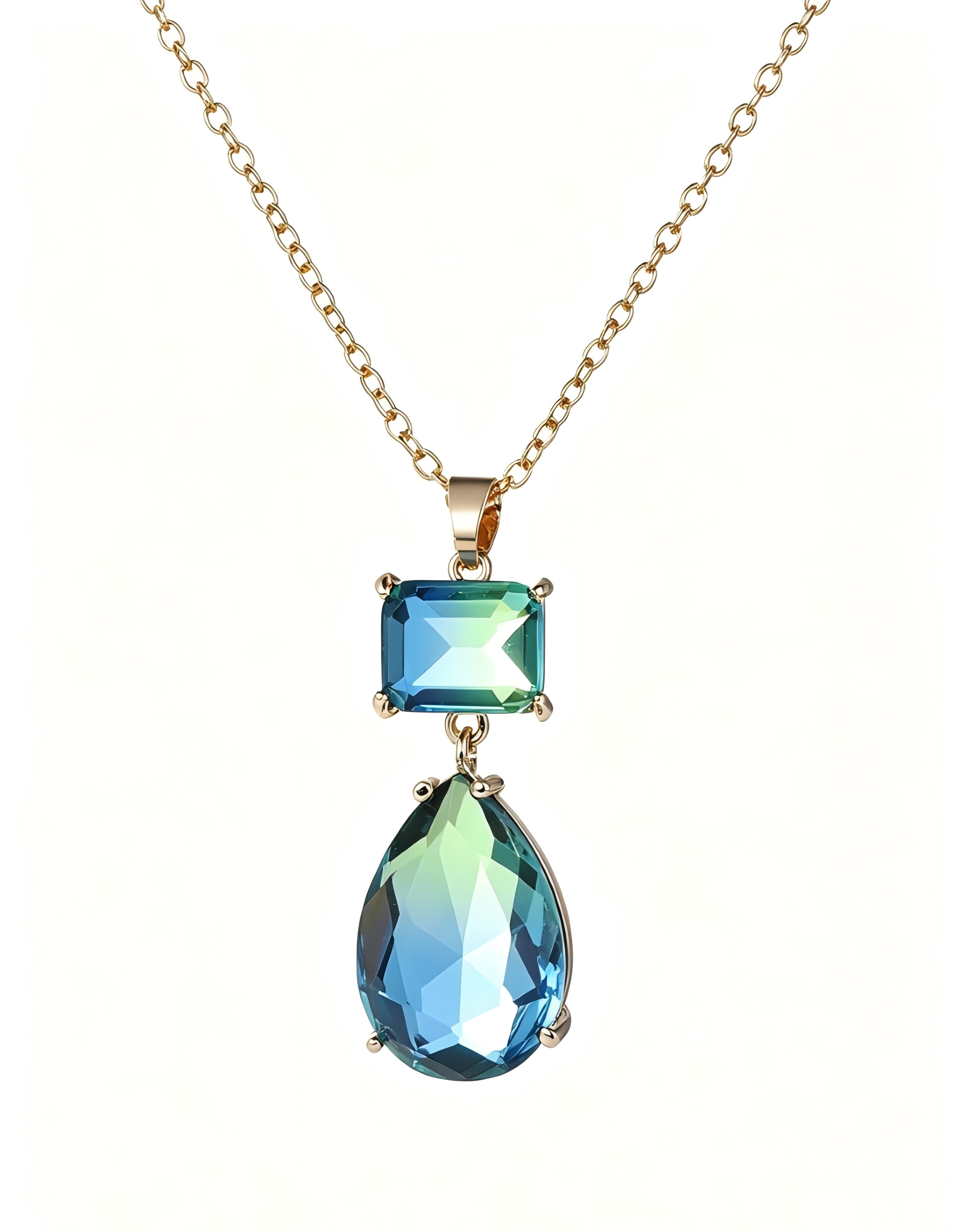Ocean Blue Gradient Rhinestone Pendant Necklace and Earrings Set
