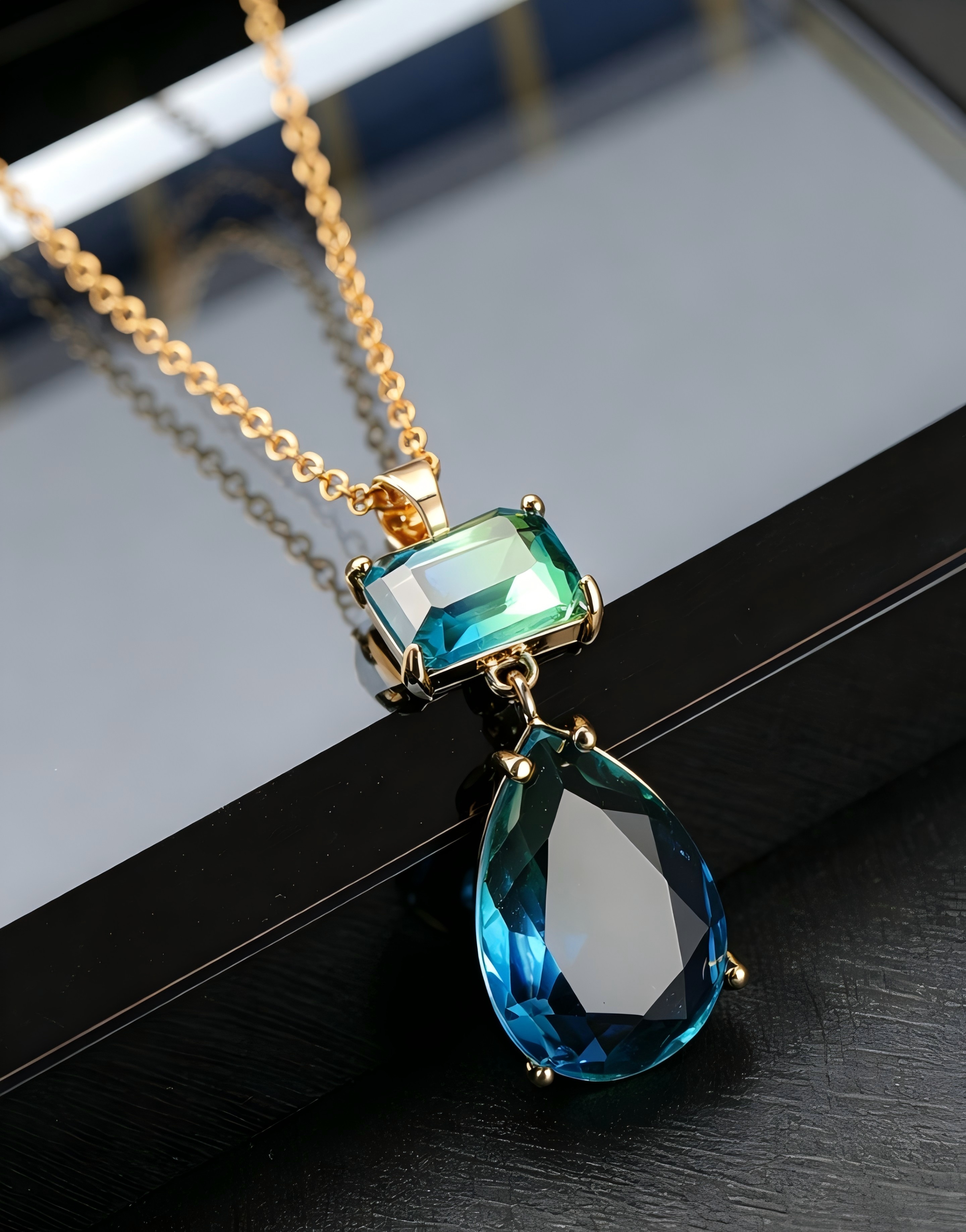 Ocean Blue Gradient Rhinestone Pendant Necklace and Earrings Set