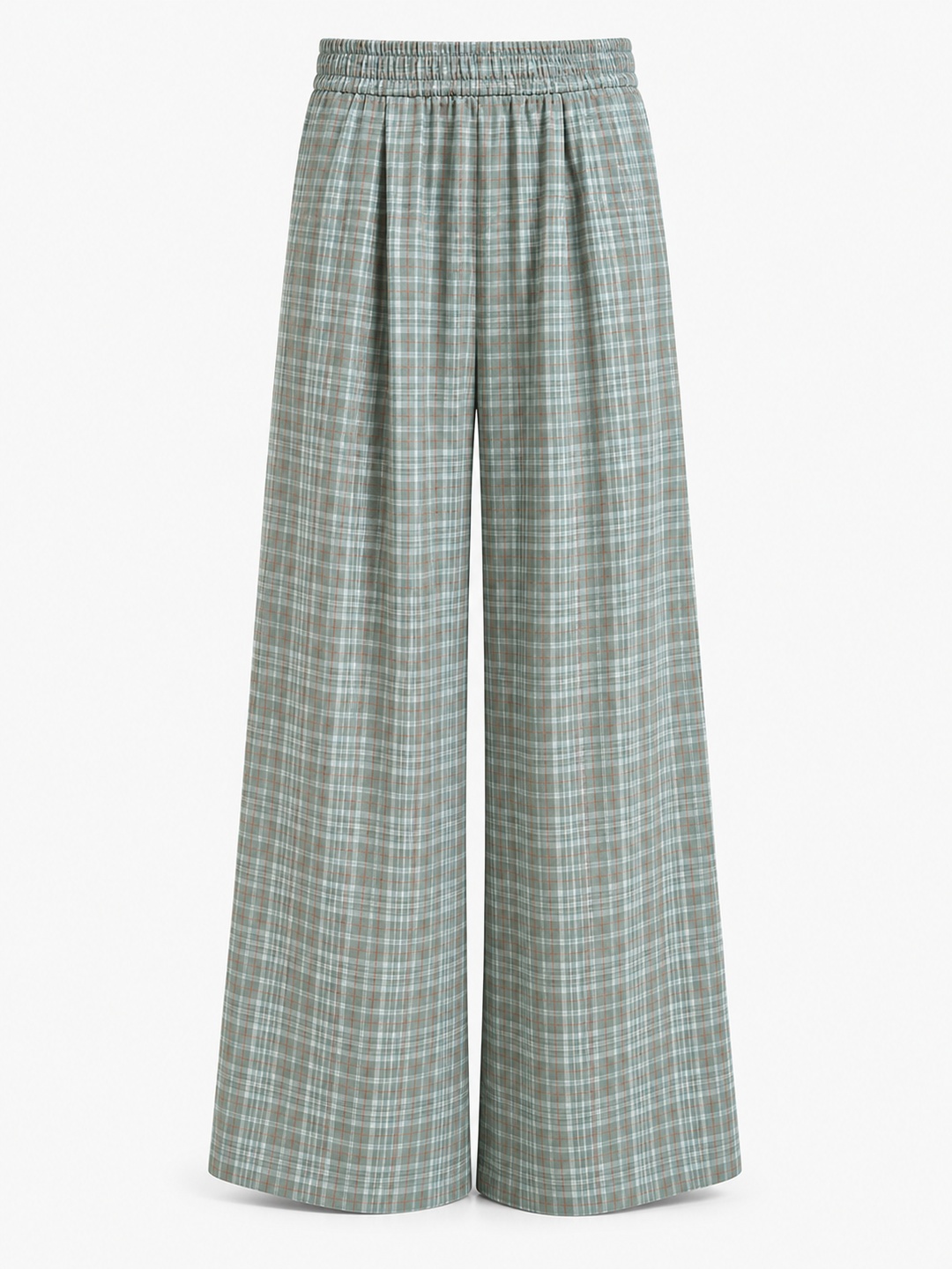 Green Plaid Wide-Leg Trousers