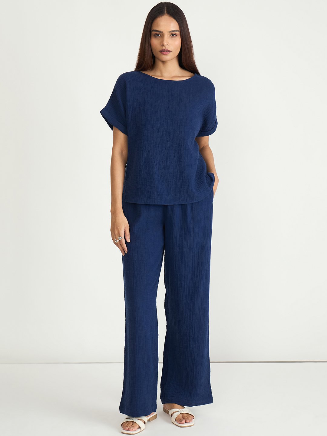 Navy Blue Cotton Trousers and Top Set