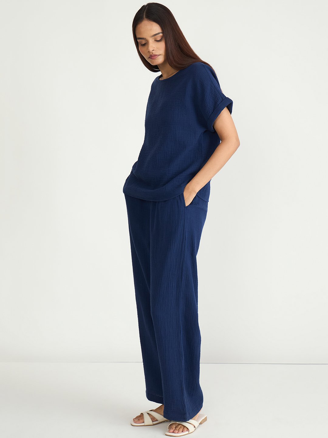 Navy Blue Cotton Trousers and Top Set