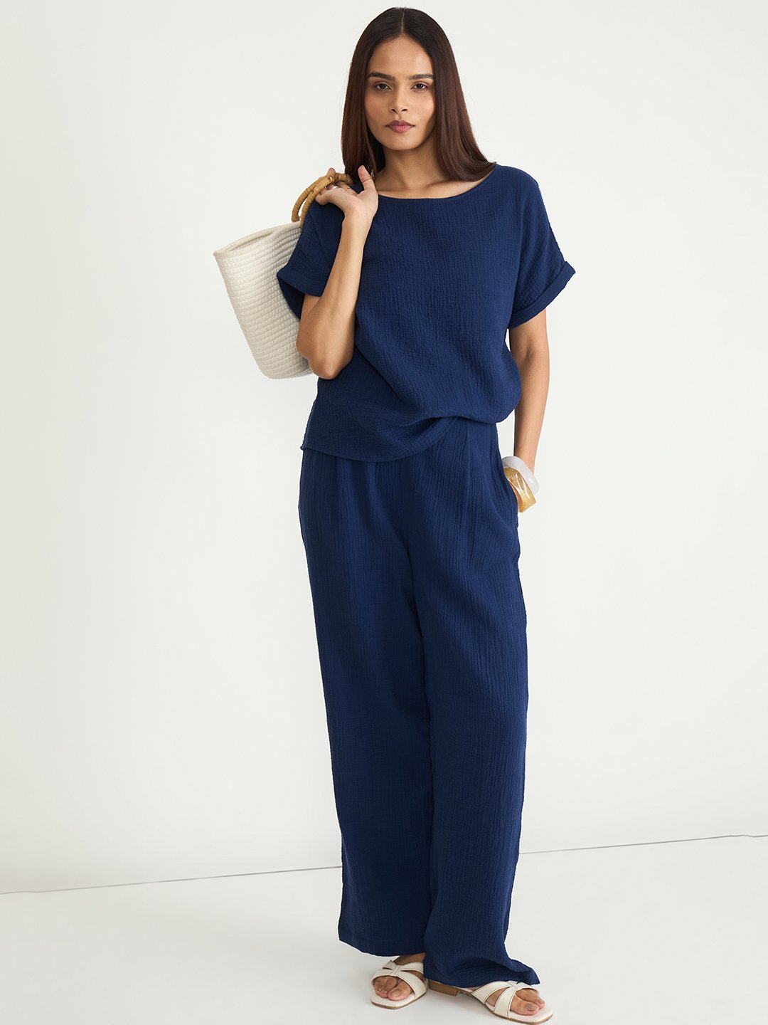 Navy Blue Cotton Trousers and Top Set