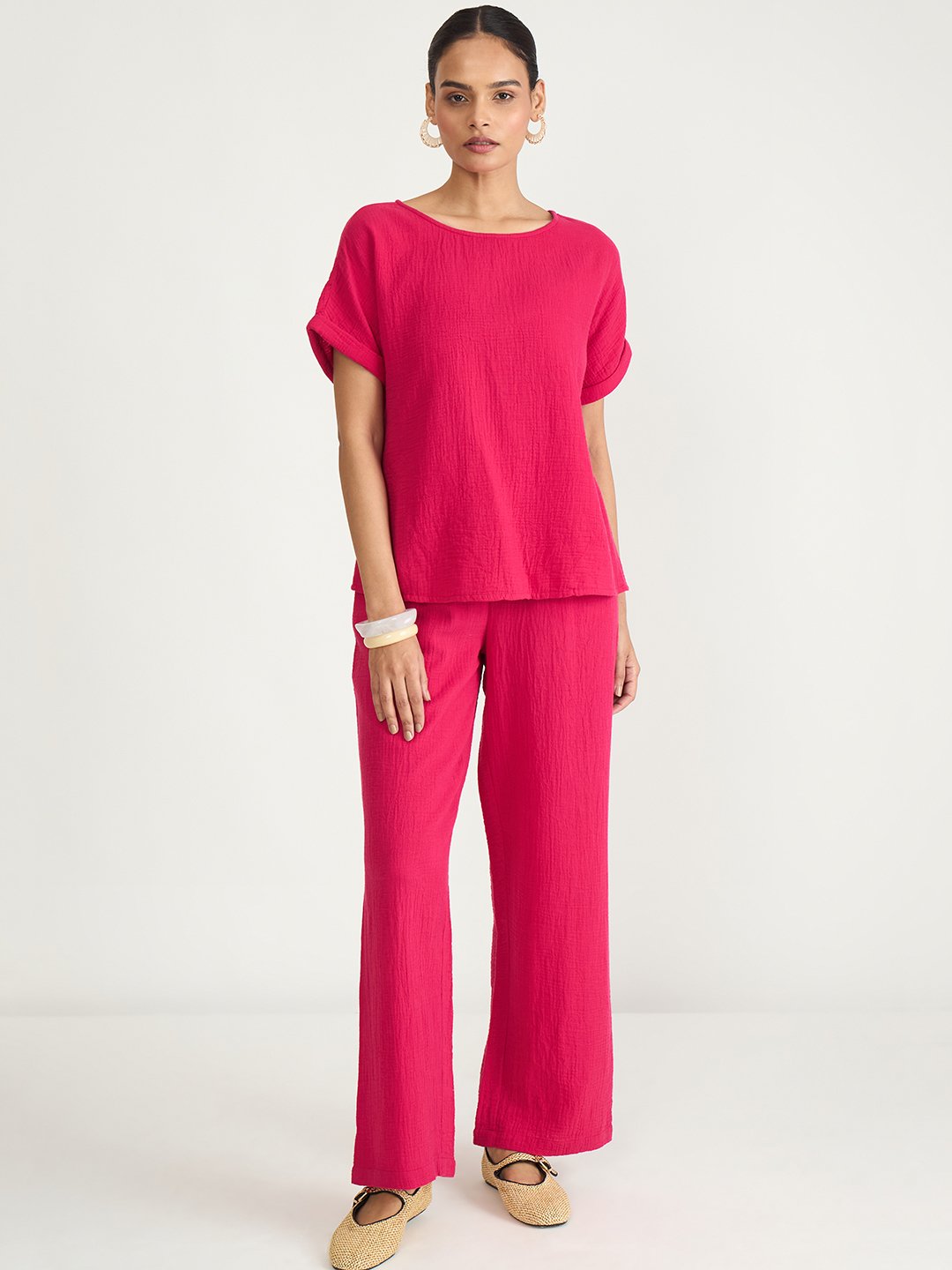 Pink Cotton Trousers and Top Co-Ord Set
