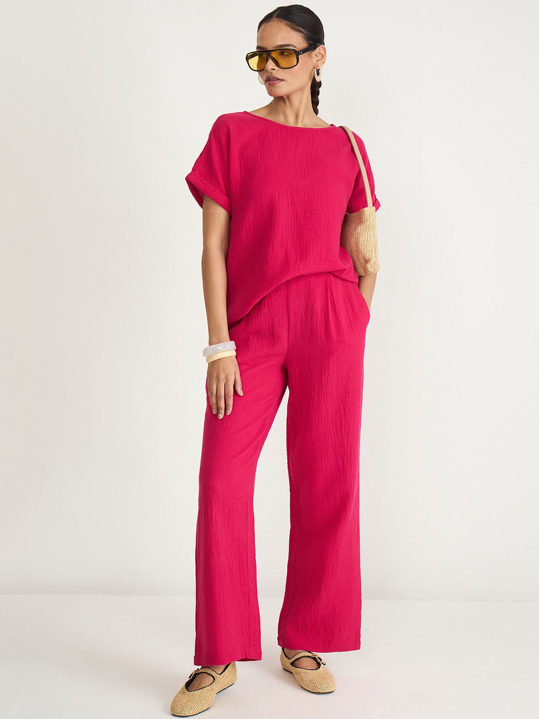 Pink Cotton Trousers and Top Co-Ord Set