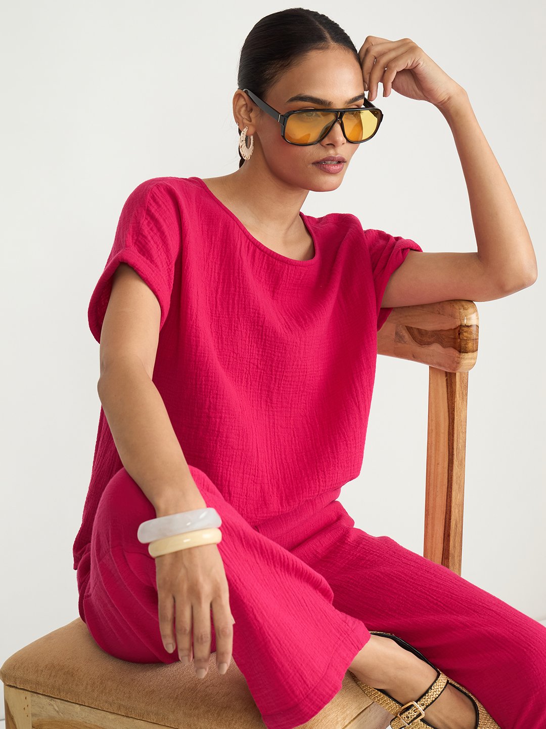 Pink Cotton Trousers and Top Co-Ord Set