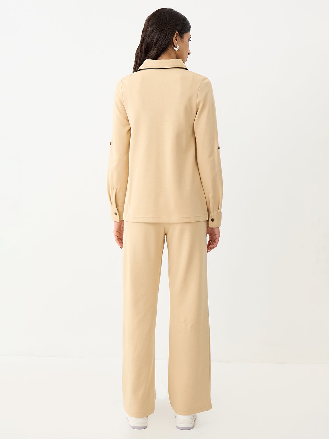 Beige Knit Trousers and Zip Top Co-Ord Set
