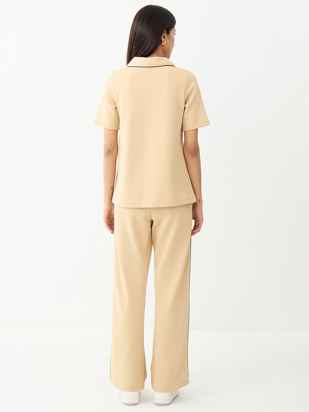 Womens Beige Trousers and Polo Top Co-Ord Set