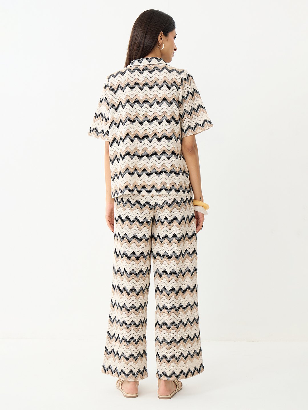 Beige Chevron Knit Trousers and Top Co-Ord Set