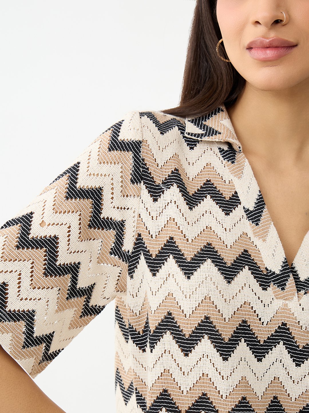 Beige Chevron Knit Trousers and Top Co-Ord Set