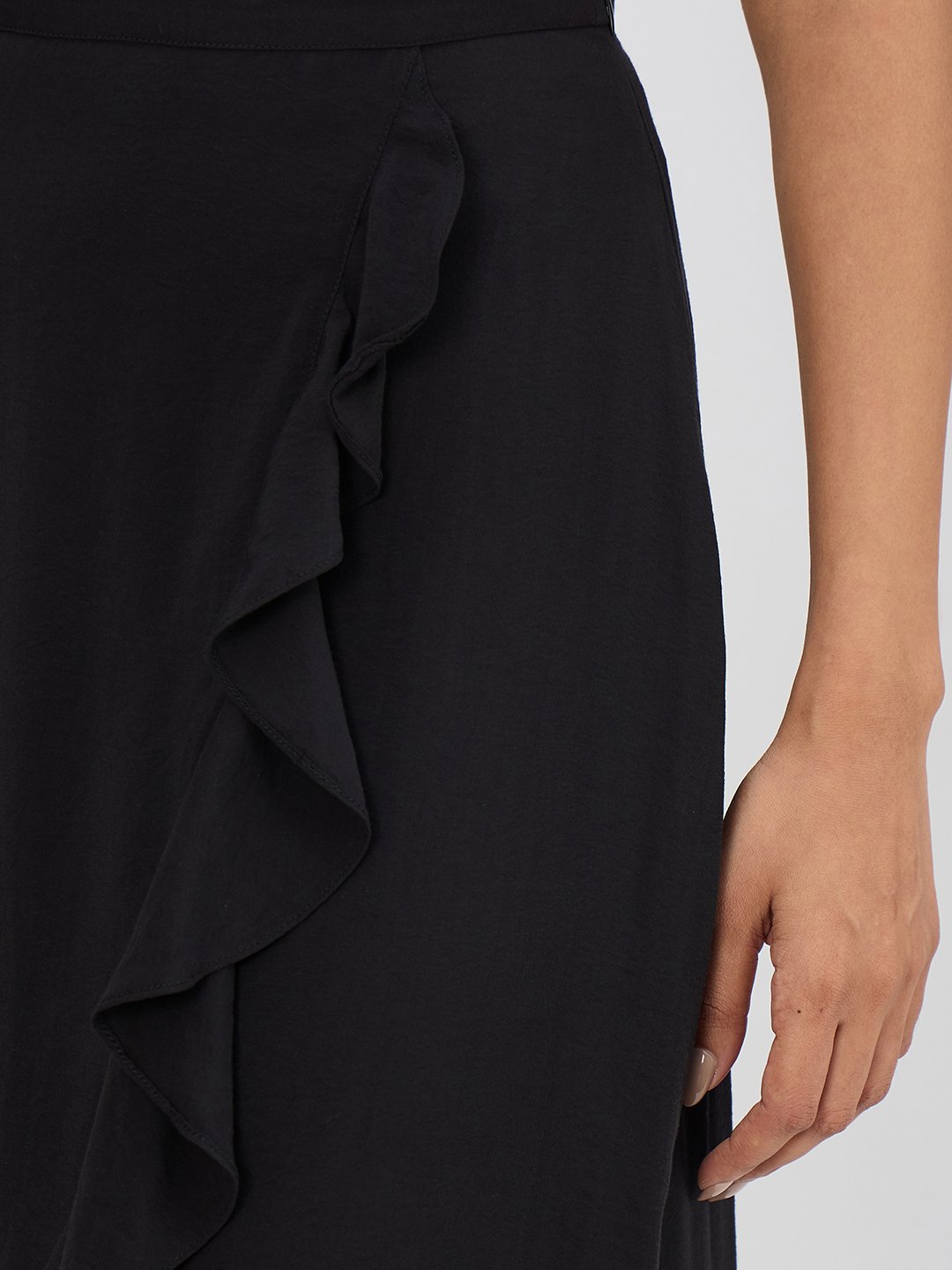 Black A-Line Ankle Length Ruffle Maxi Skirt