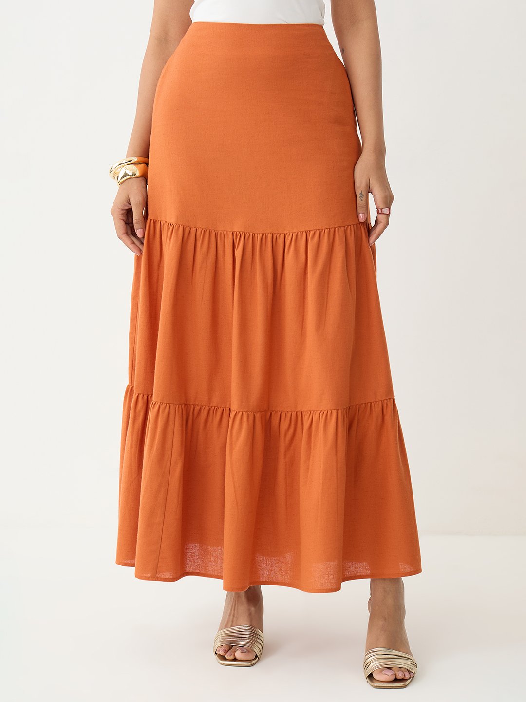 Rust Tiered Maxi Skirt