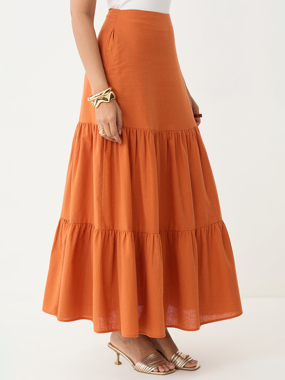 Rust Tiered Maxi Skirt