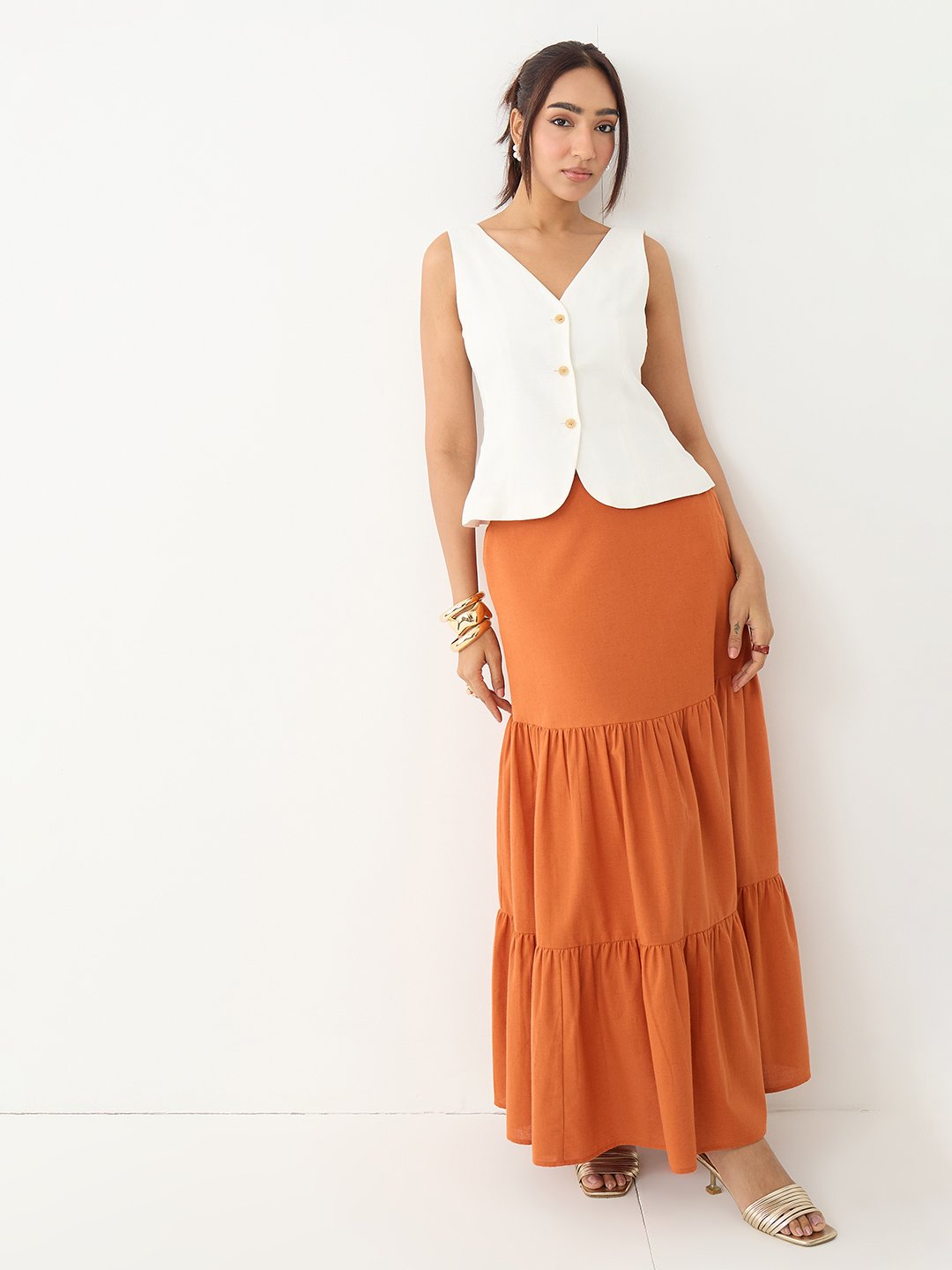 Rust Tiered Maxi Skirt