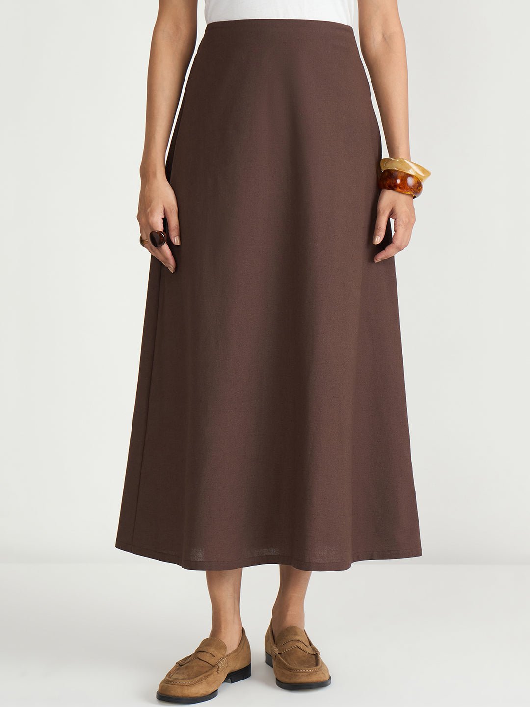Coffee Brown A-Line Ankle Length Skirt