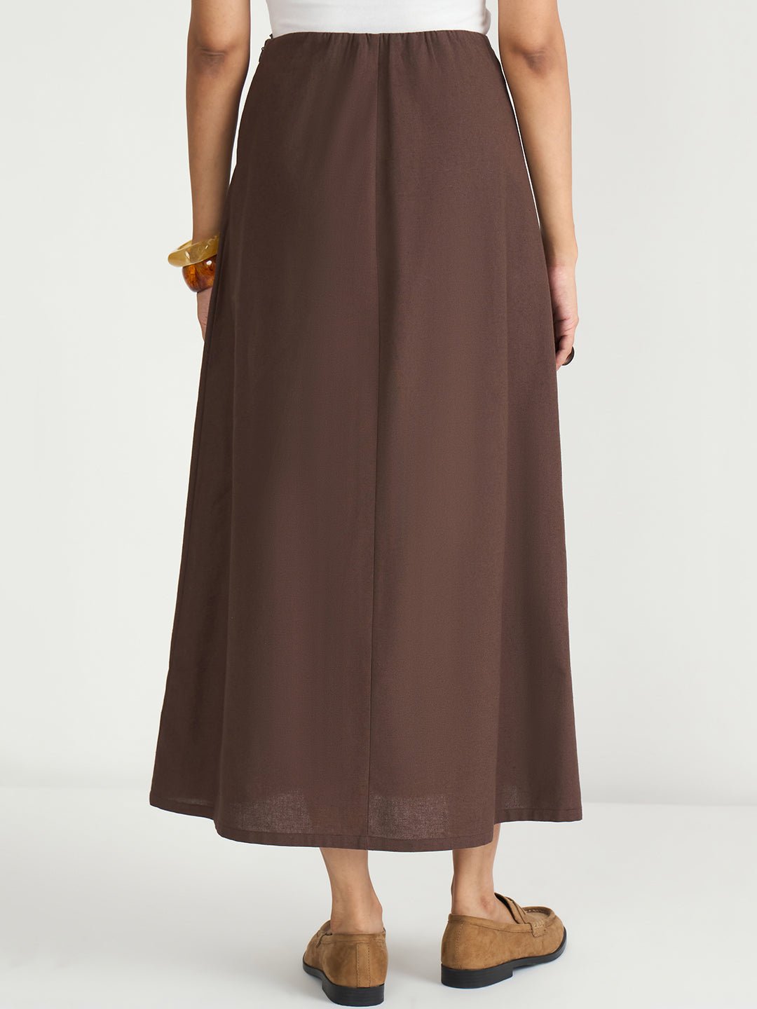 Coffee Brown A-Line Ankle Length Skirt