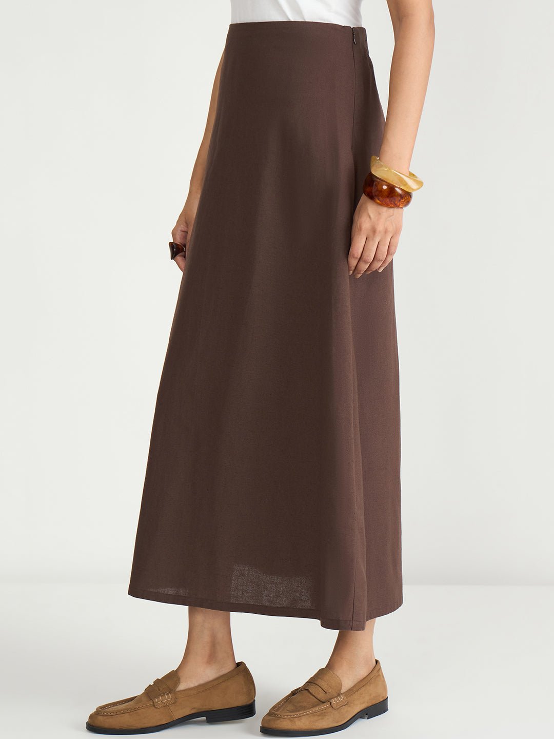 Coffee Brown A-Line Ankle Length Skirt