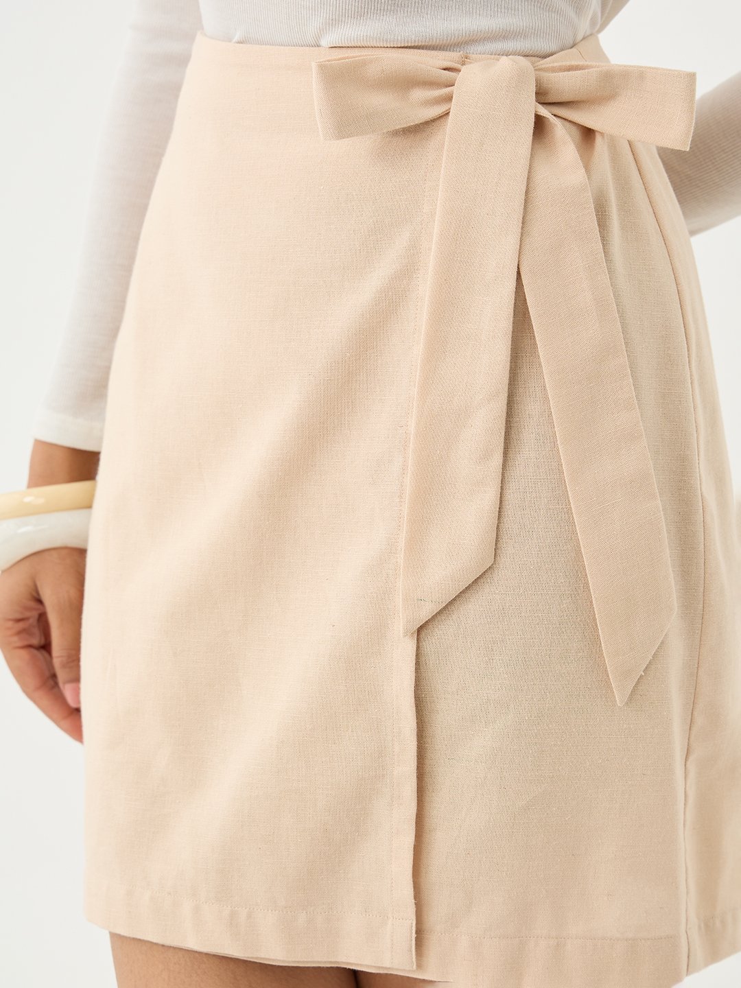 Beige A-Line Mini Wrap Skirt