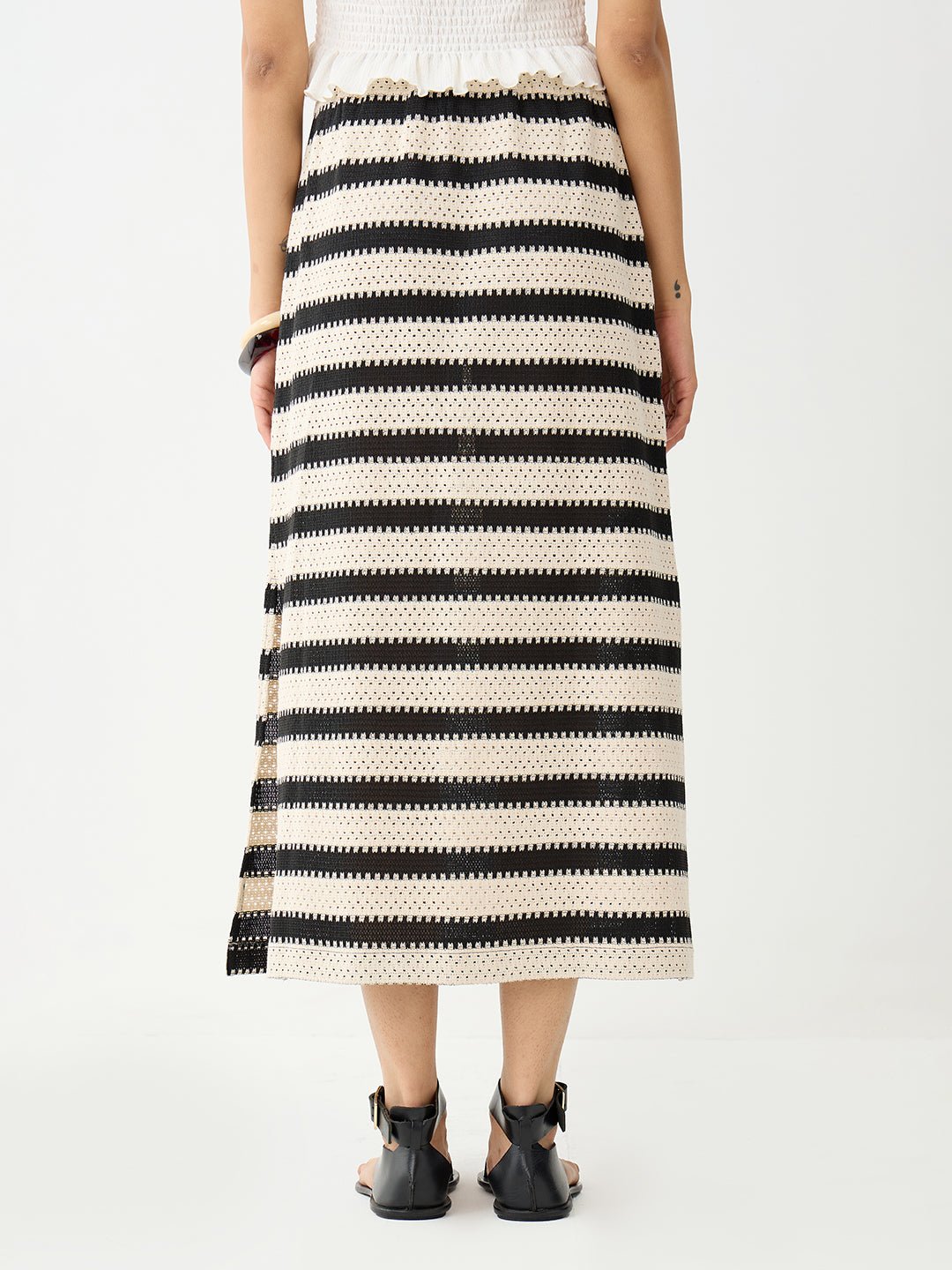 Multi-Stripe Crochet A-Line Ankle Skirt